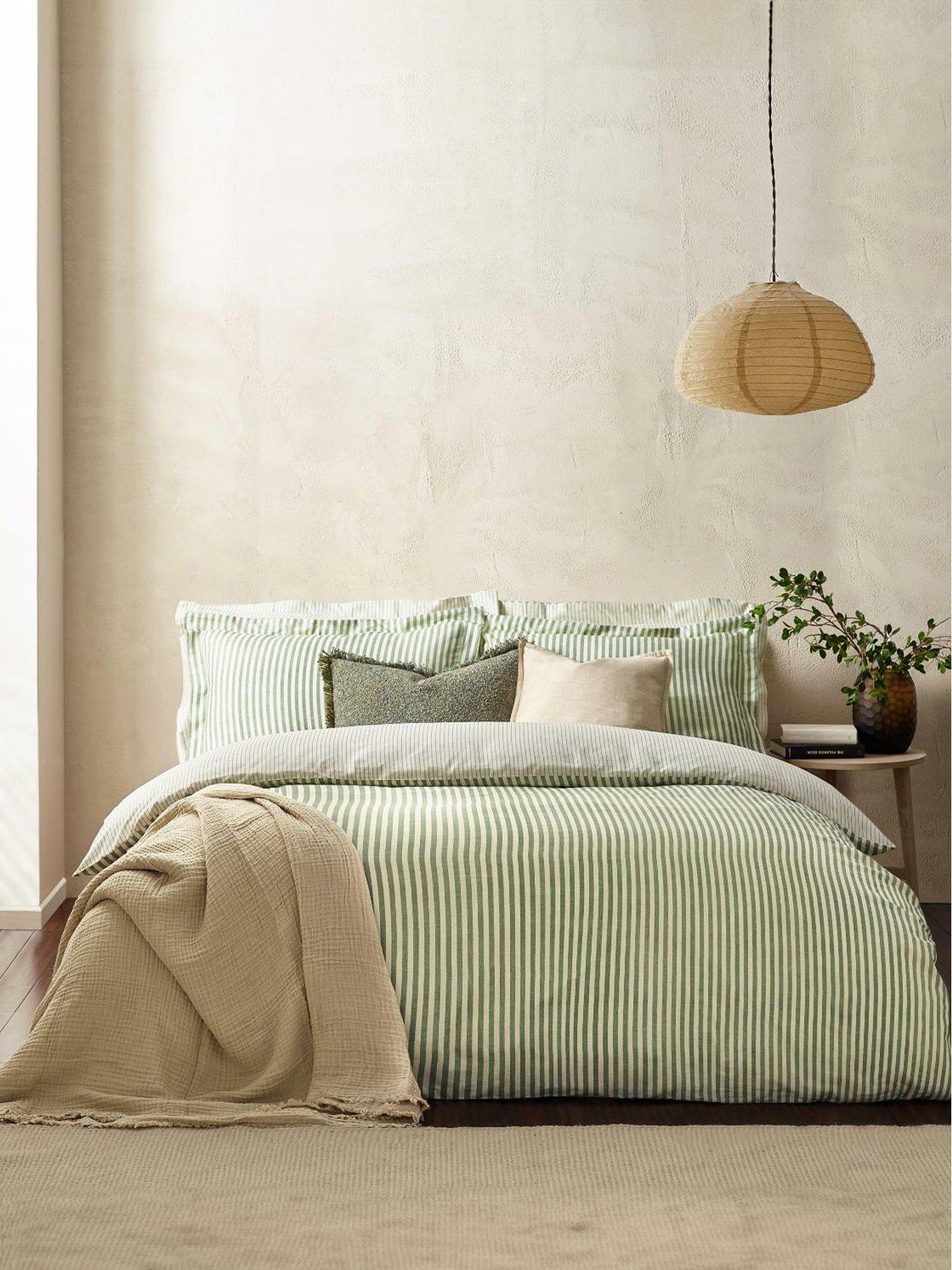 Image 1 of 5 of Yard Hebden Stripe 100% Cotton Duvet Set Forest