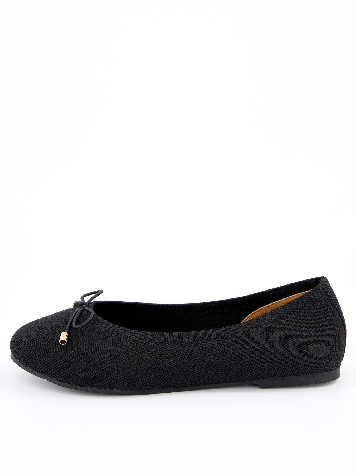 V by Very Comfort Wide Fit Knitted Ballerina - Black
