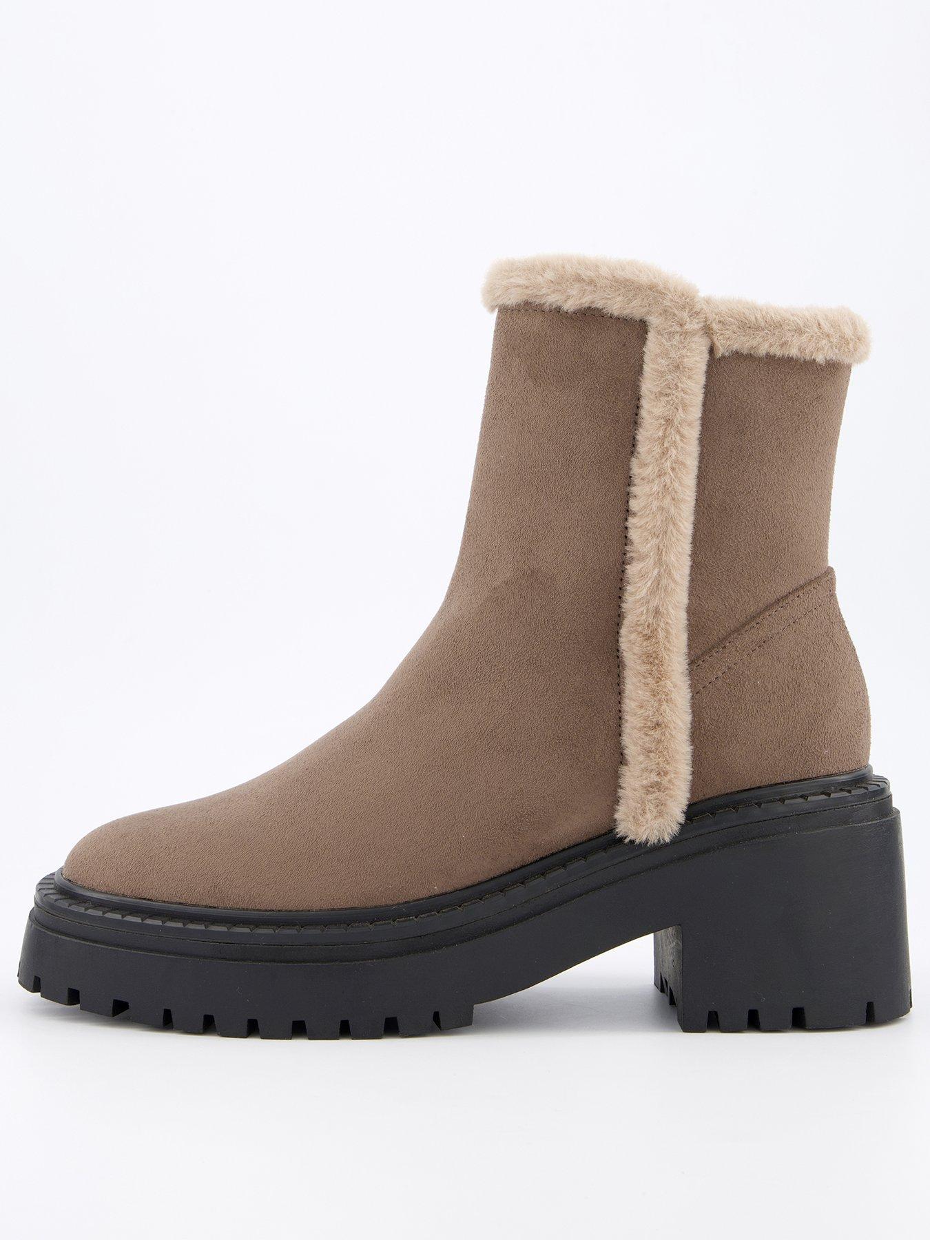 undefined Faux Fur Ankle Boot - Taupe