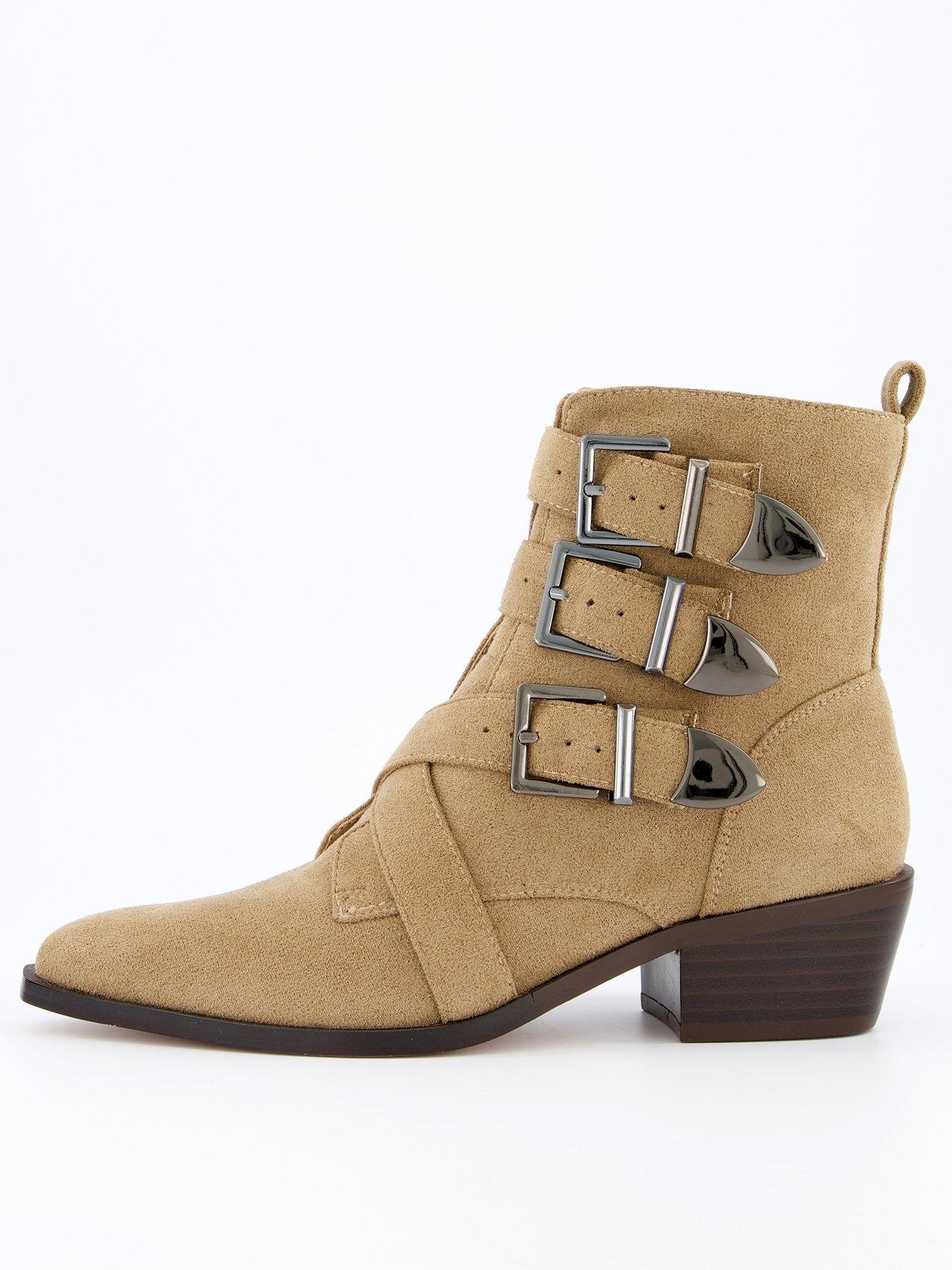 undefined Buckle Western Ankle Boot - Taupe