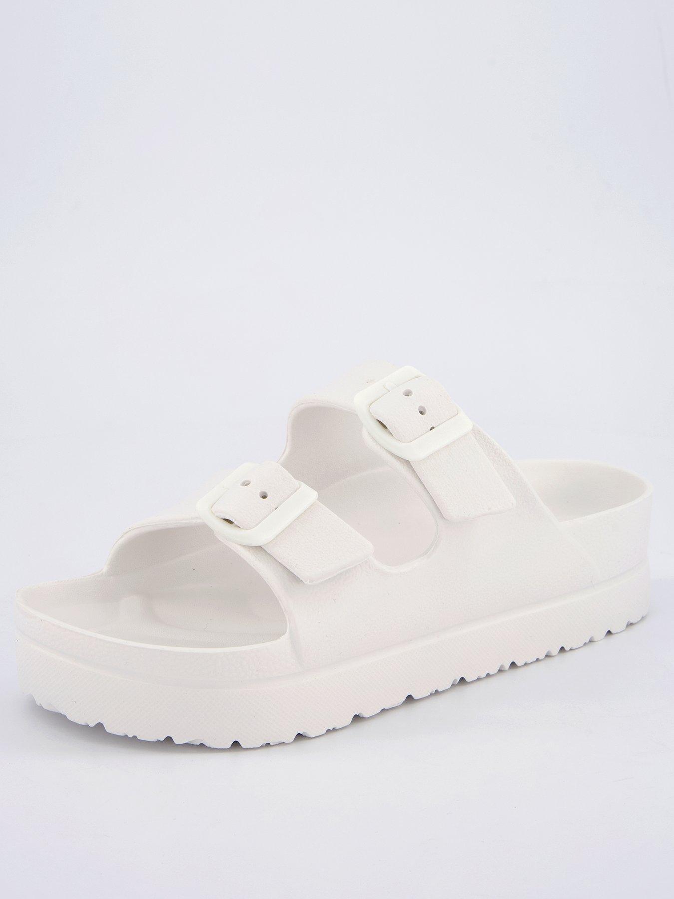 undefined Twin Strap Buckle Slider Sandal - White