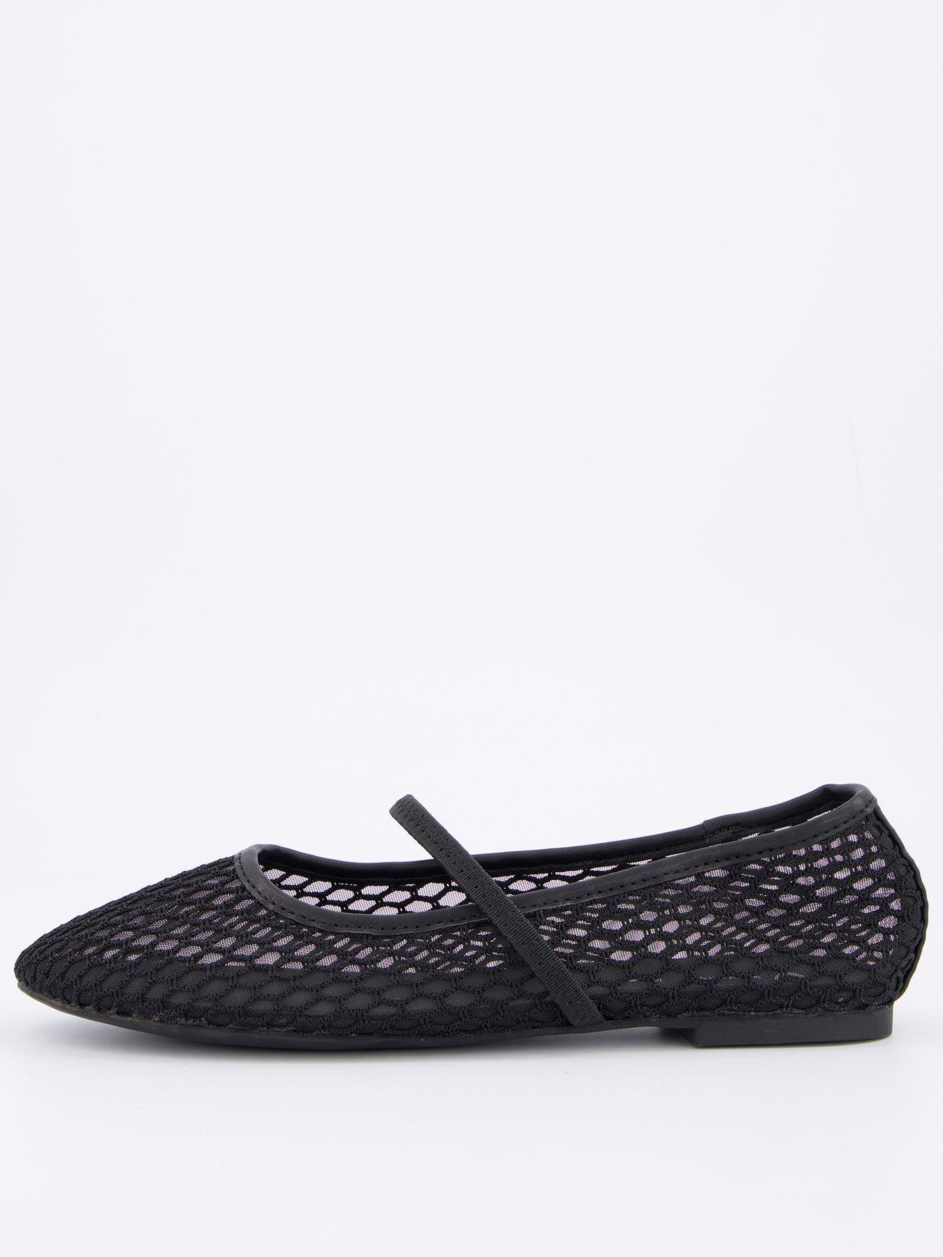 undefined Mesh Round Toe Ballerina Shoes - Black