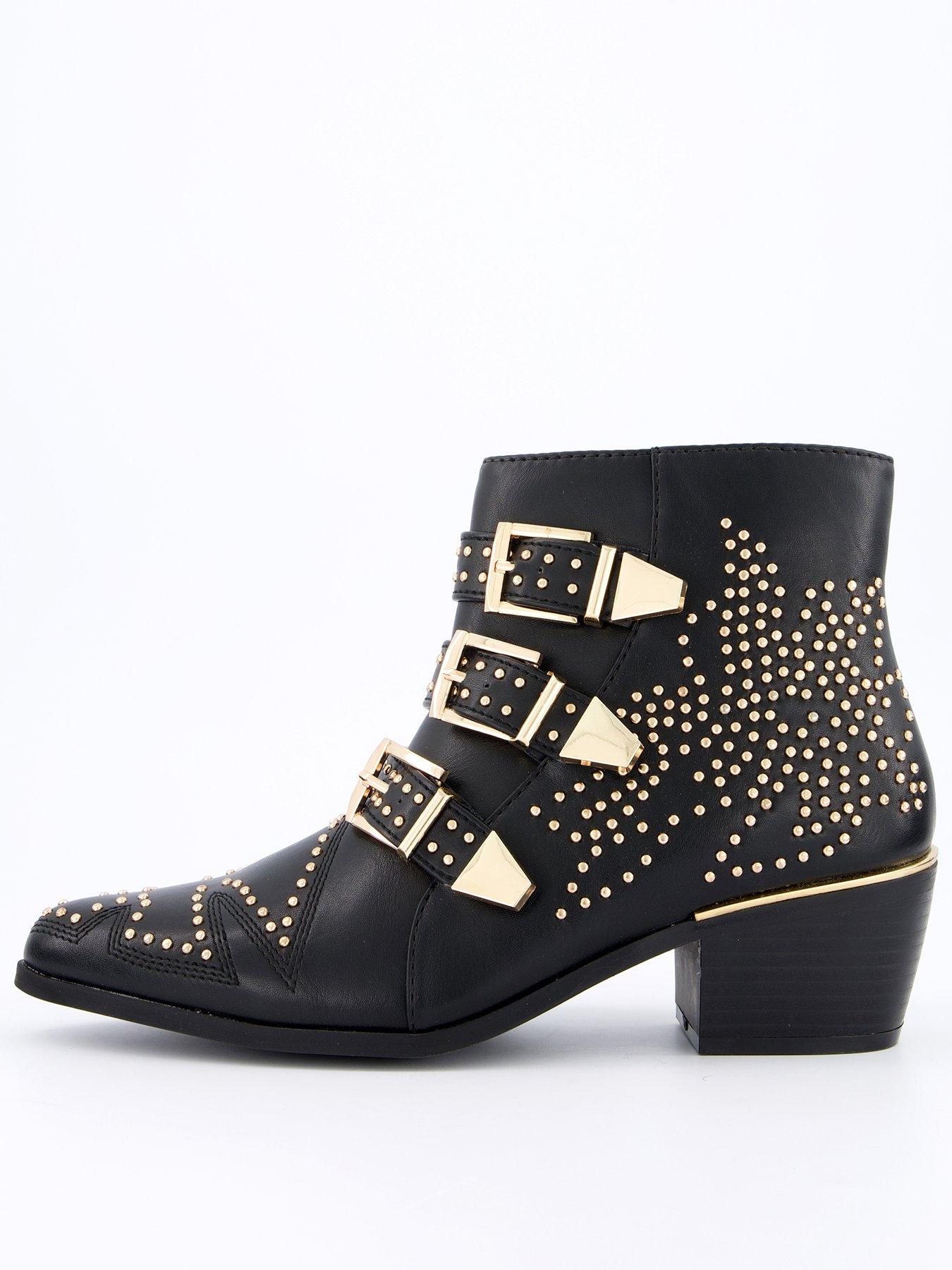 undefined Summer Buckle Western Ankle Boot - Black