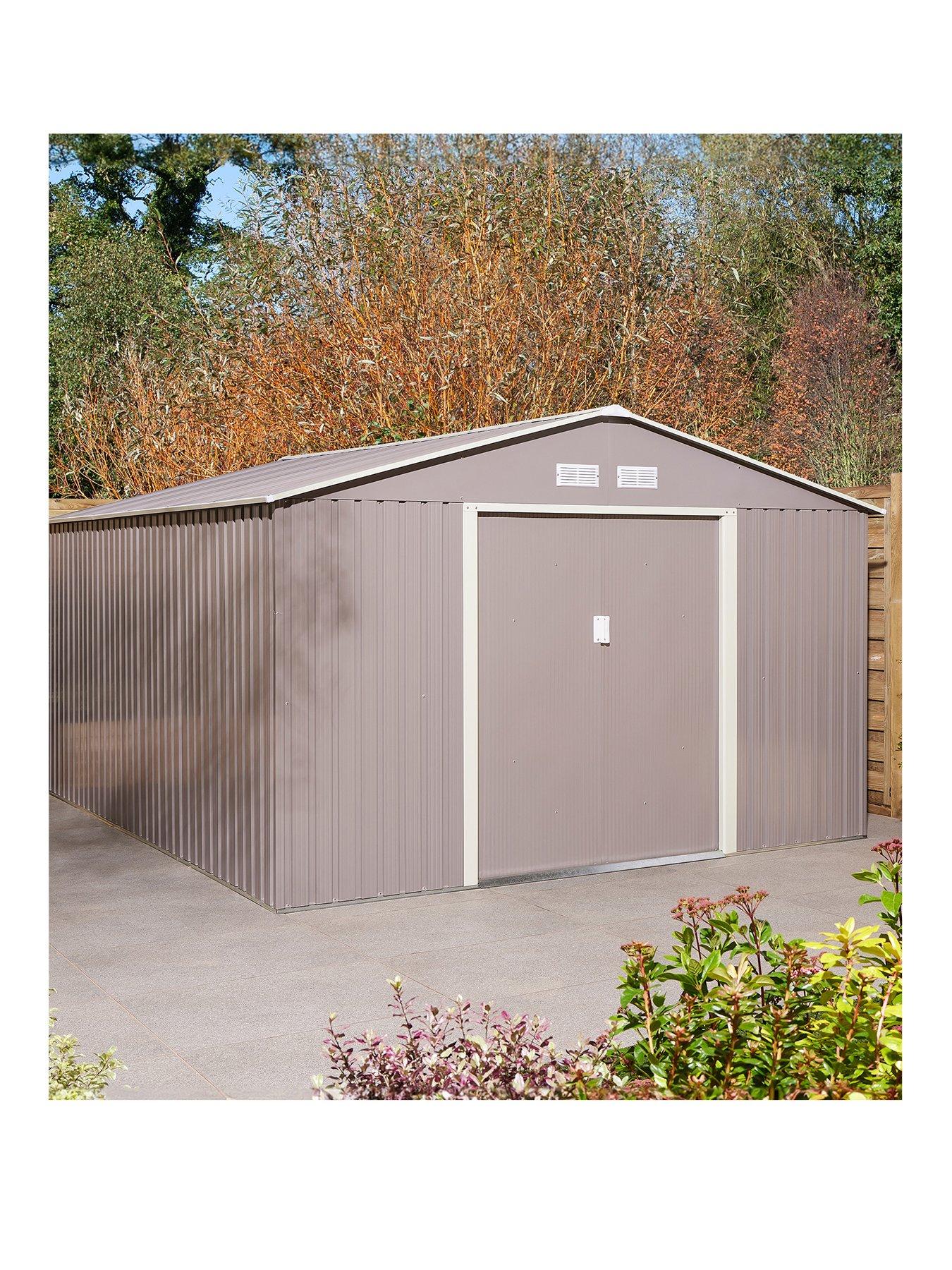 Product photograph of Rowlinson Trentvale 10x12ft Metal Apex Shed - Light Grey from very.co.uk