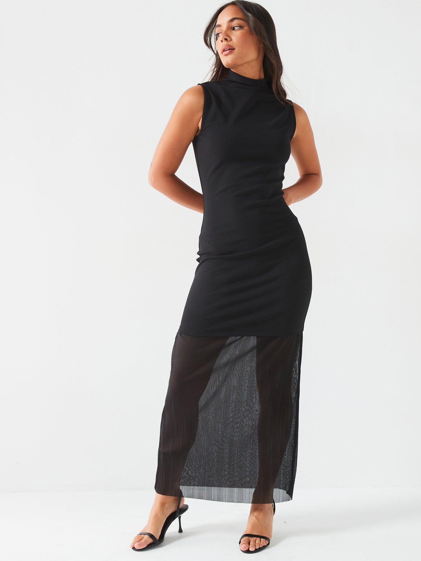 V by Very High Neck Ponte Sleeveless Dress Black