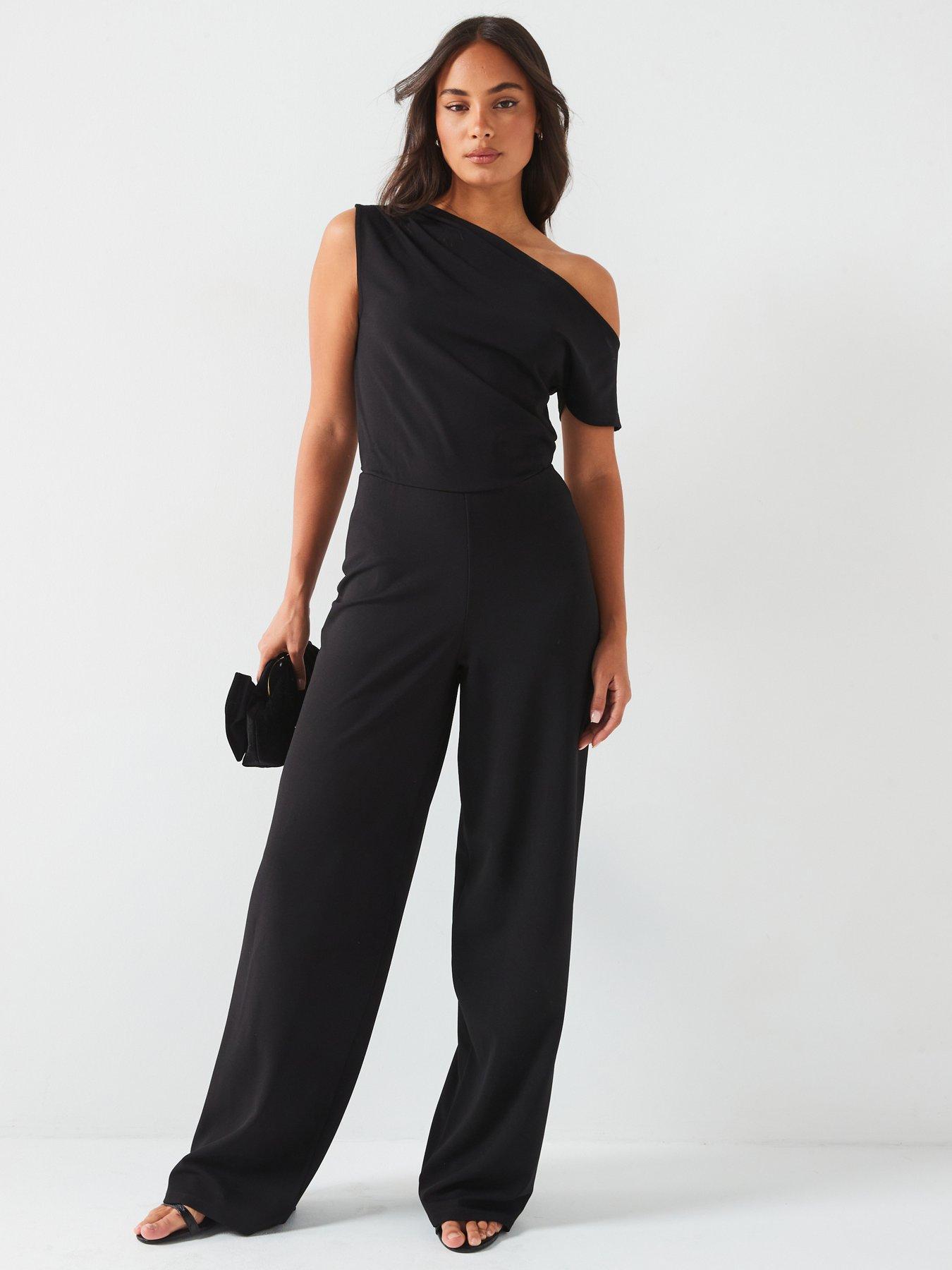 V By Very Off The Shoulder Wide Leg Jumpsuit - Black