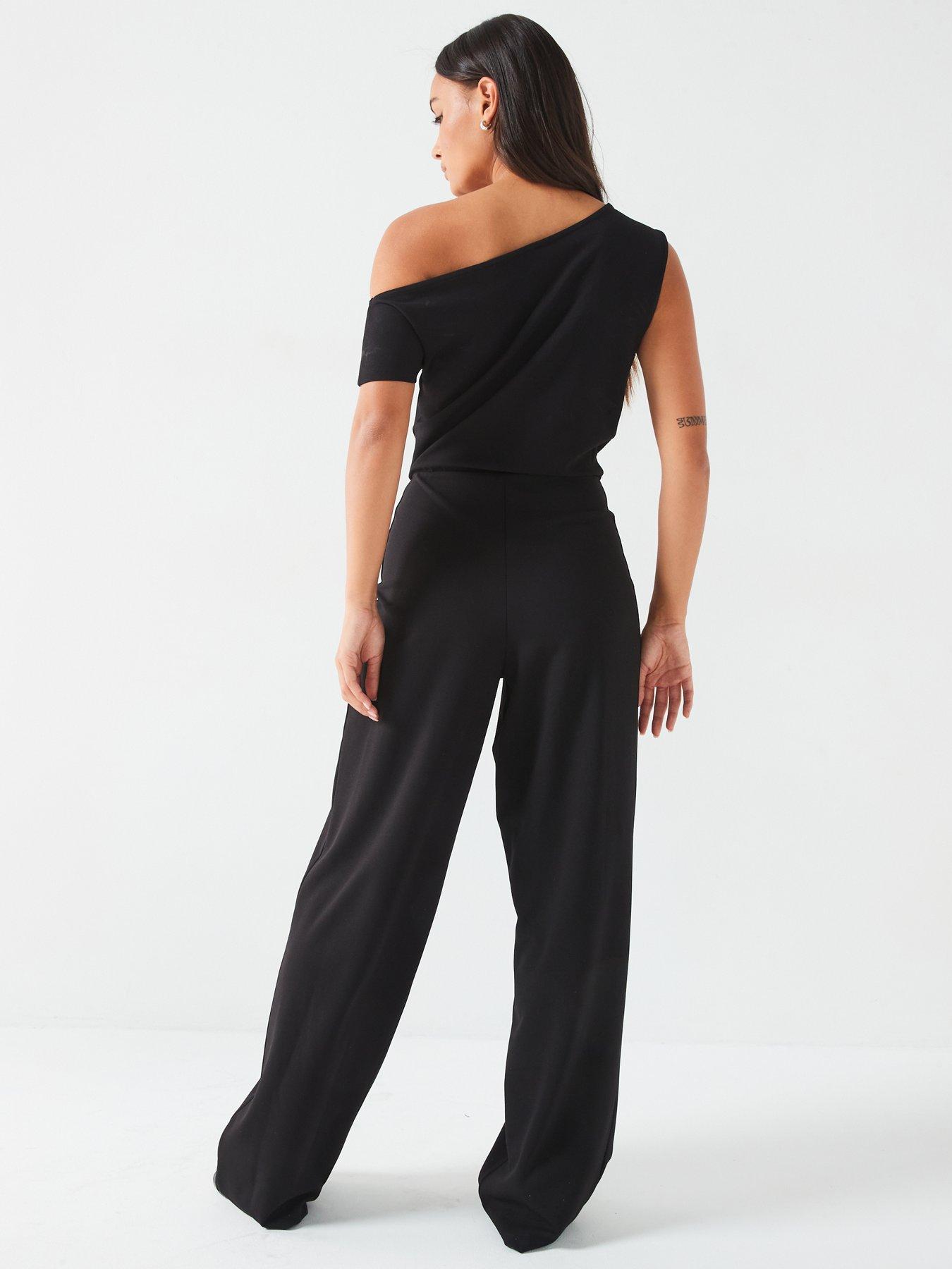 Off The Shoulder Wide Leg Jumpsuit Black