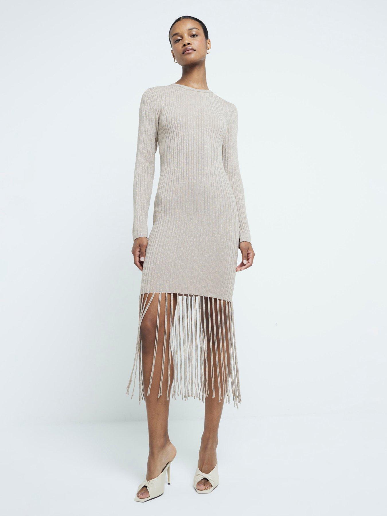 undefined Metallic Fringe Dress - Gold
