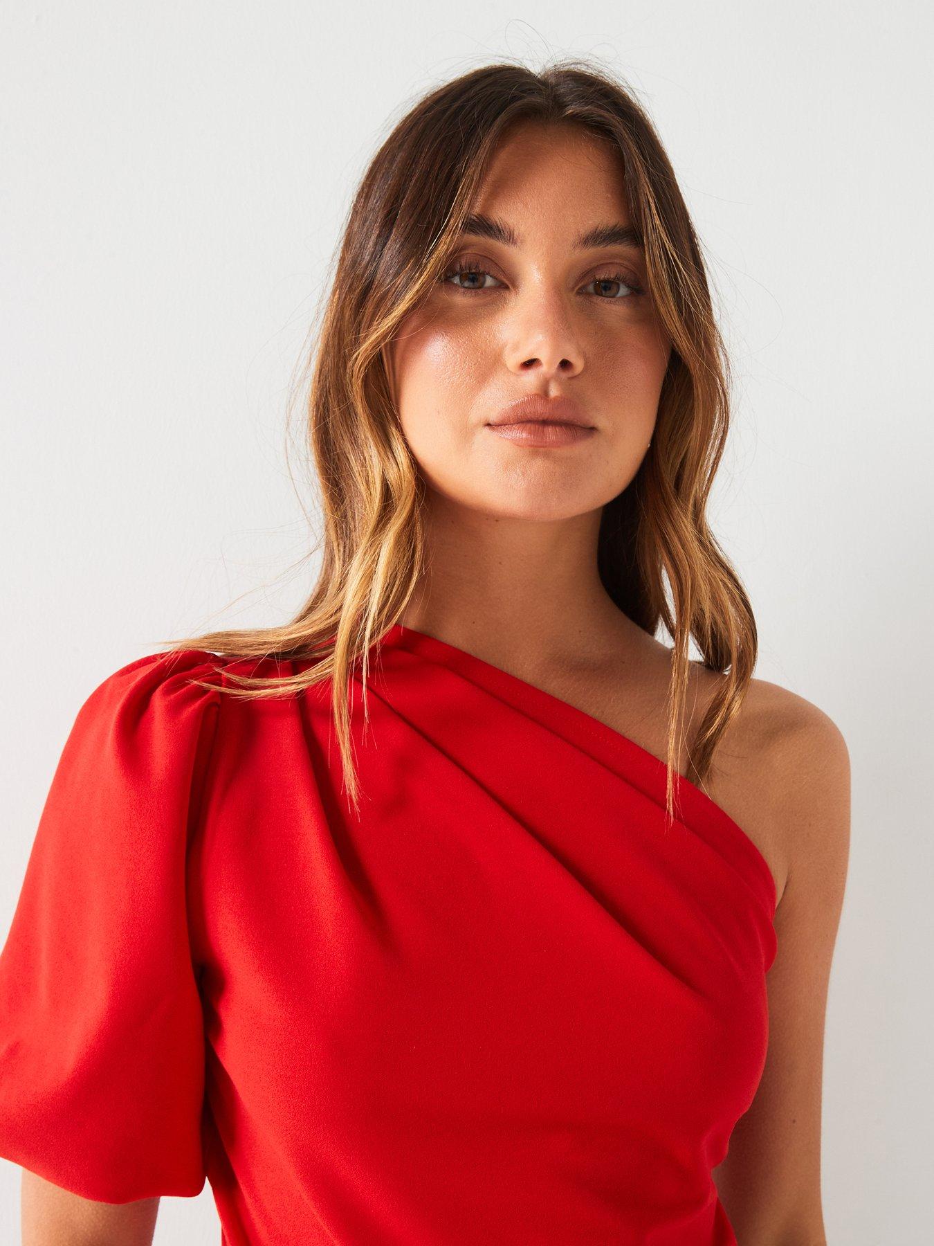Image 4 of 6 of V by Very Puff Sleeve One Shoulder Top - Red