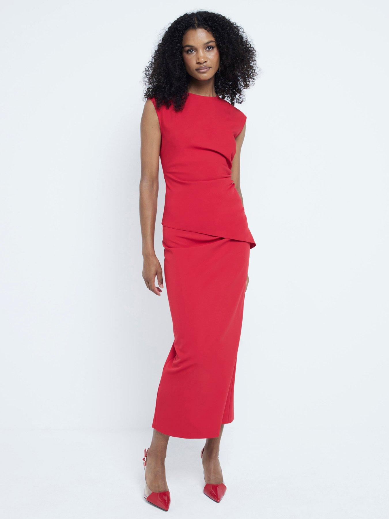 undefined Ruched Asymmetric Top - Red