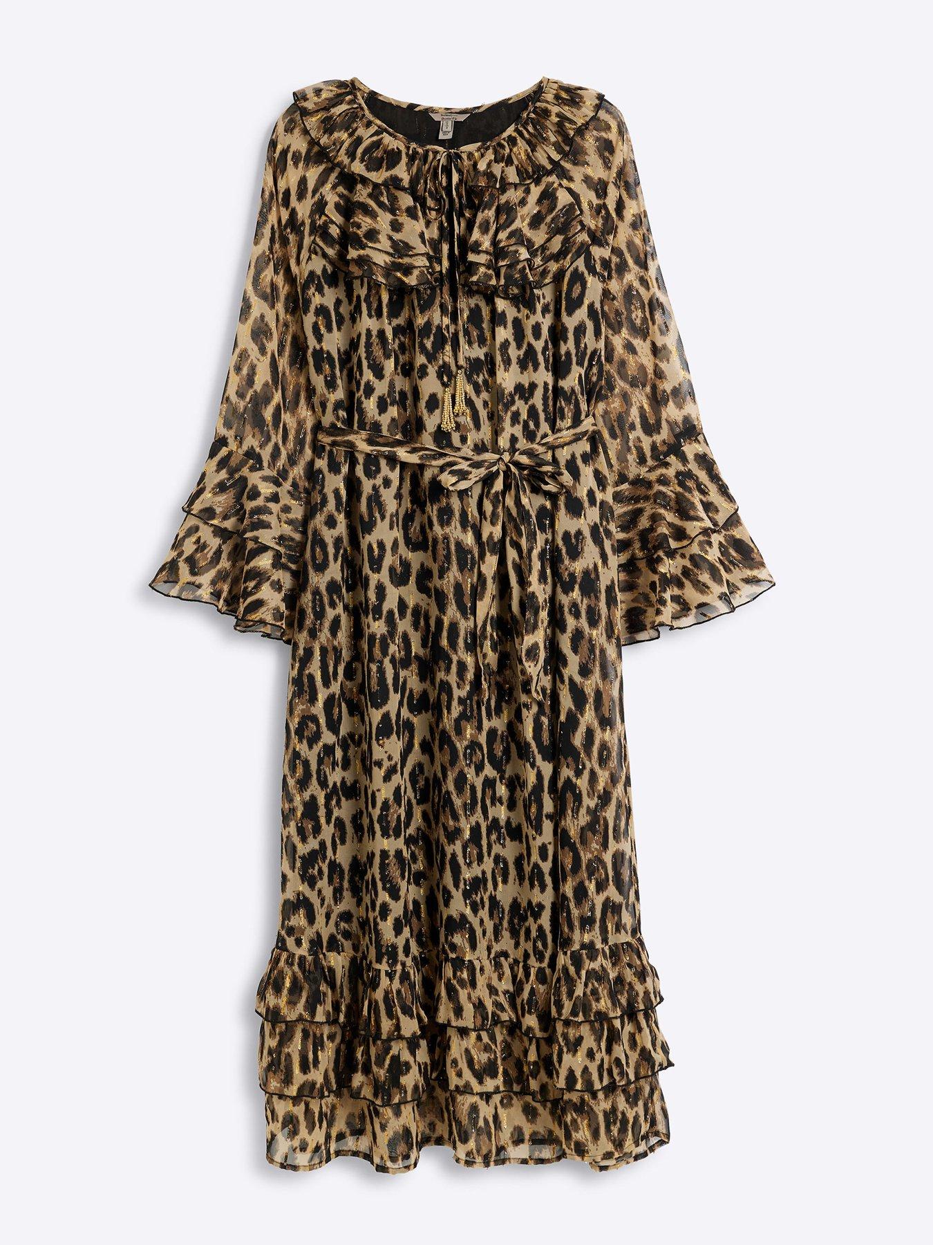 River Island Frilly Animal Print Midi Dress Beige Very