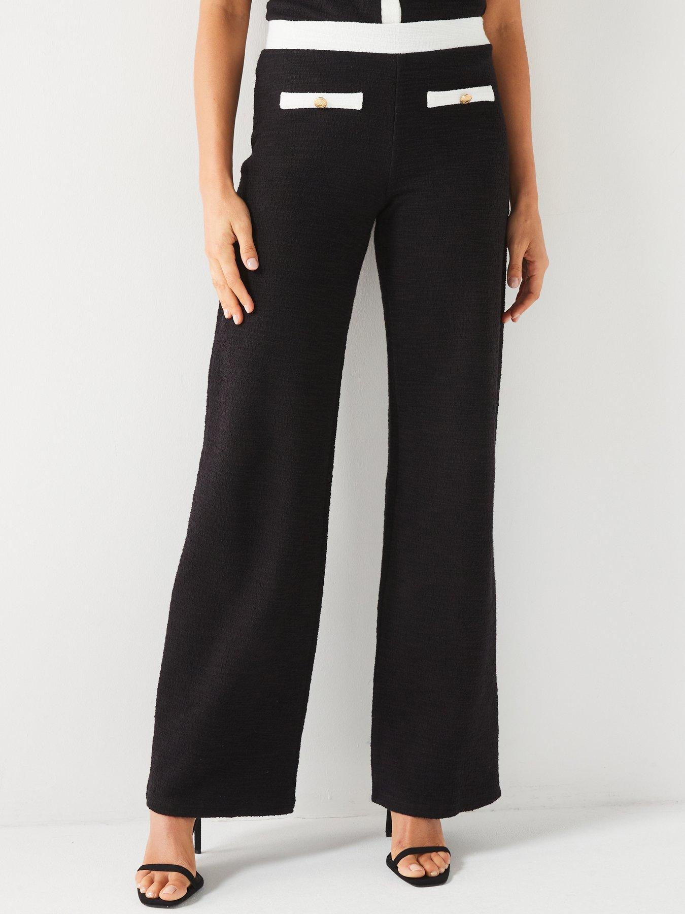 undefined Contrast Boucle Wide Leg Trouser - Mono