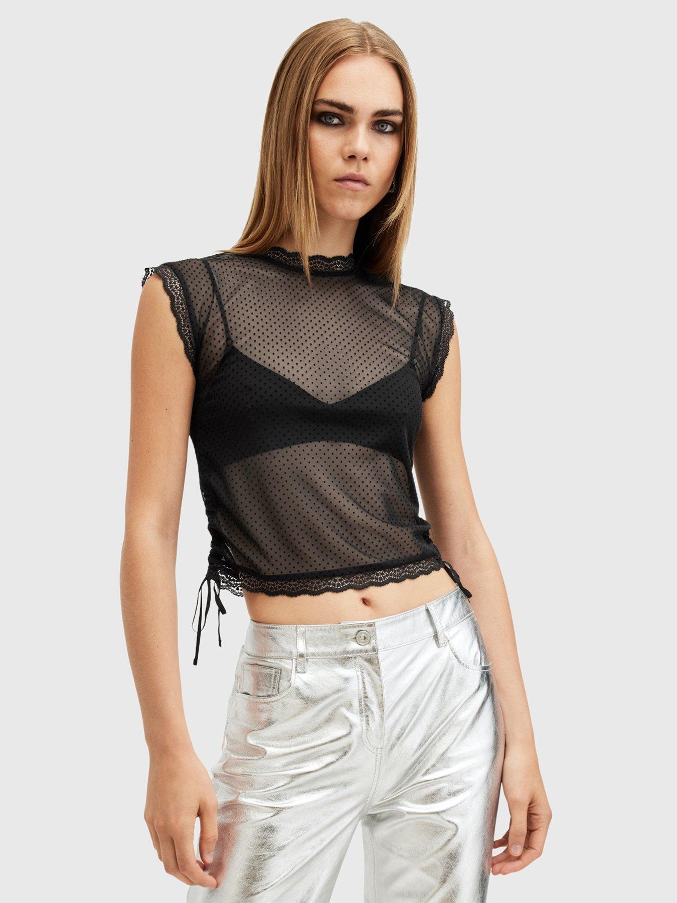 undefined Adara Polka Dot Tulle Tank Top - Black