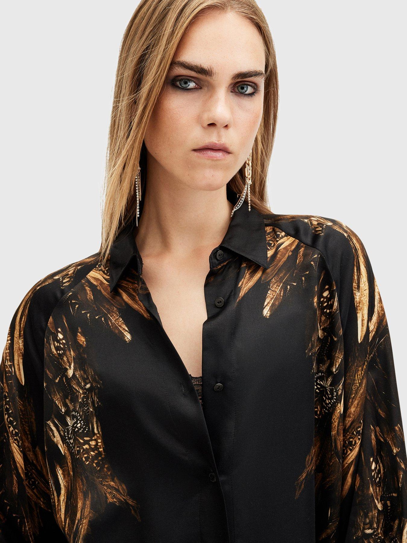 AllSaints Oana Silk Blend Printed Shirt - Black | Very