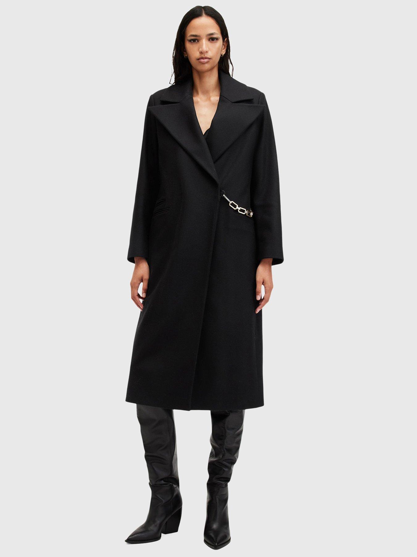undefined Simone Detachable Chain Wool Blend Coat - Black