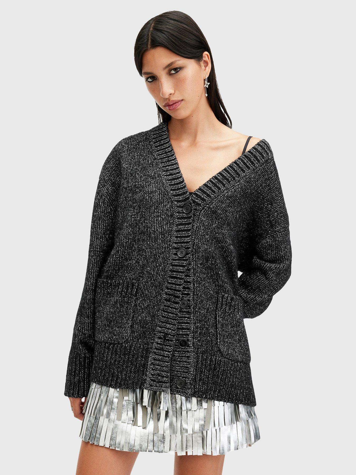 undefined Sabrina Metallic Relaxed Fit Cardigan - Black