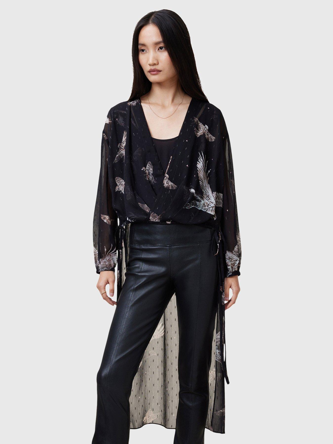 undefined Avala Printed Draped Top - Black