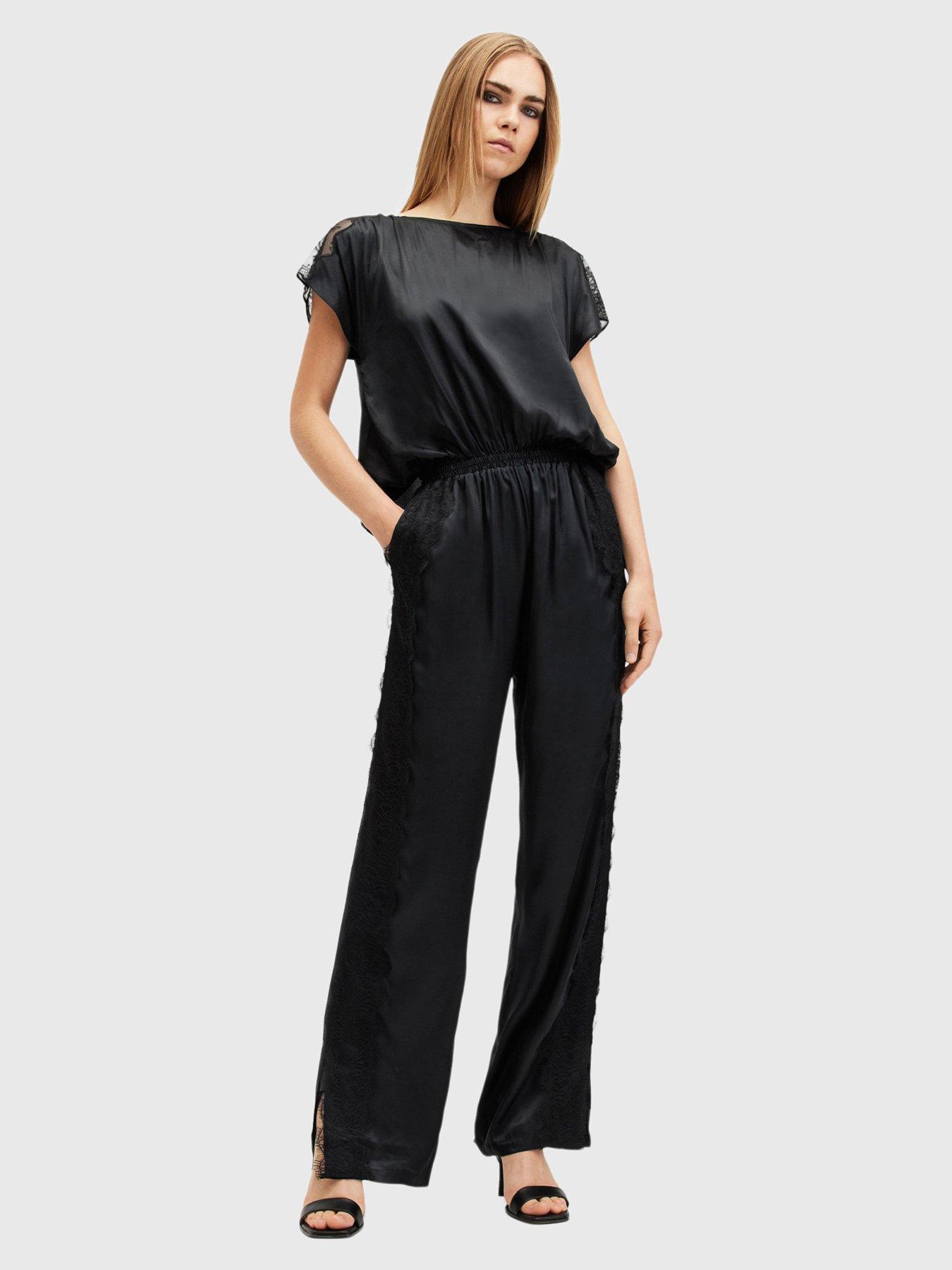 undefined Mari Silk Blend Lace Trim Jumpsuit - Black