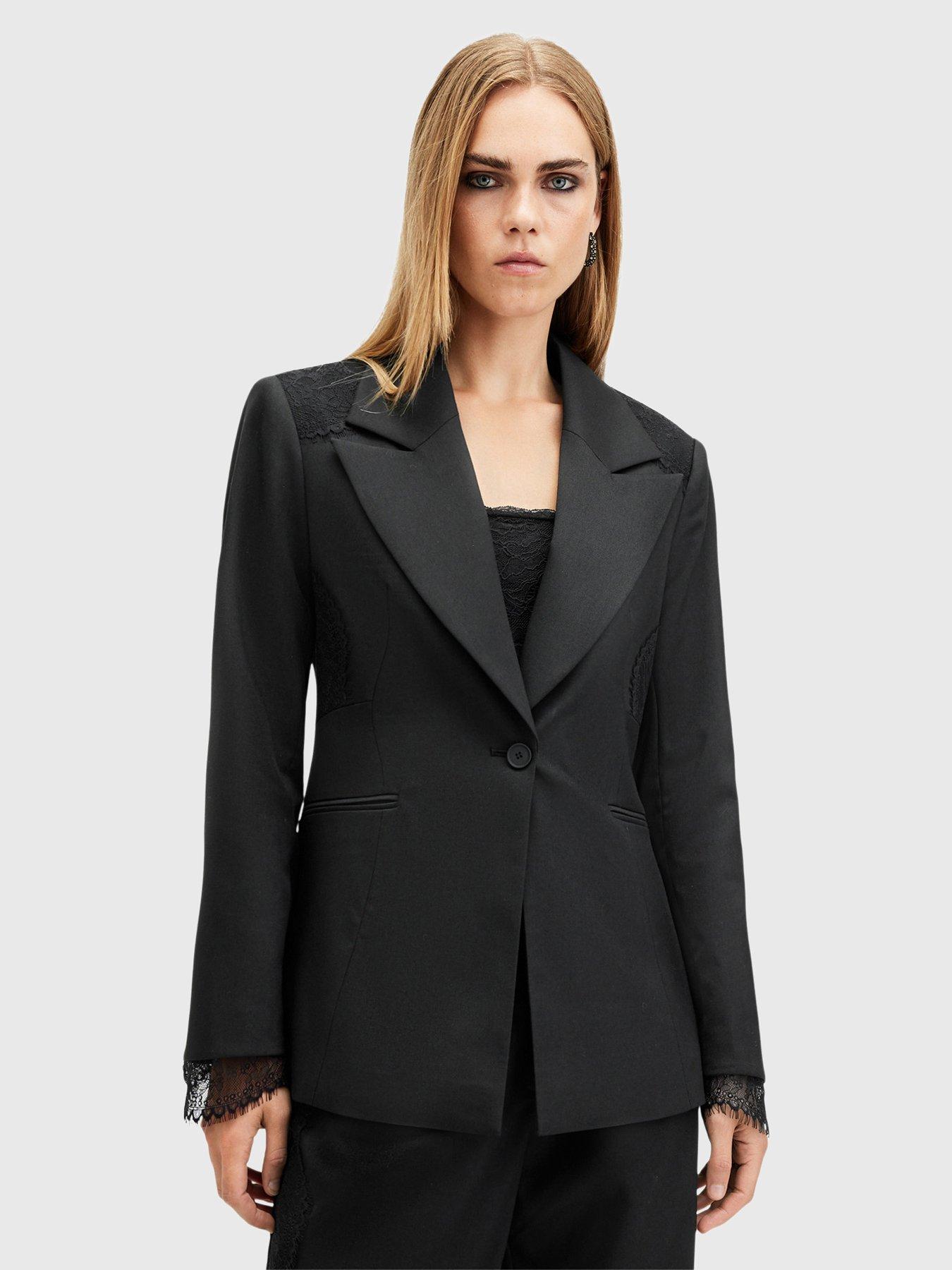 undefined Lacey Tailored Lace Trim Blazer - Black