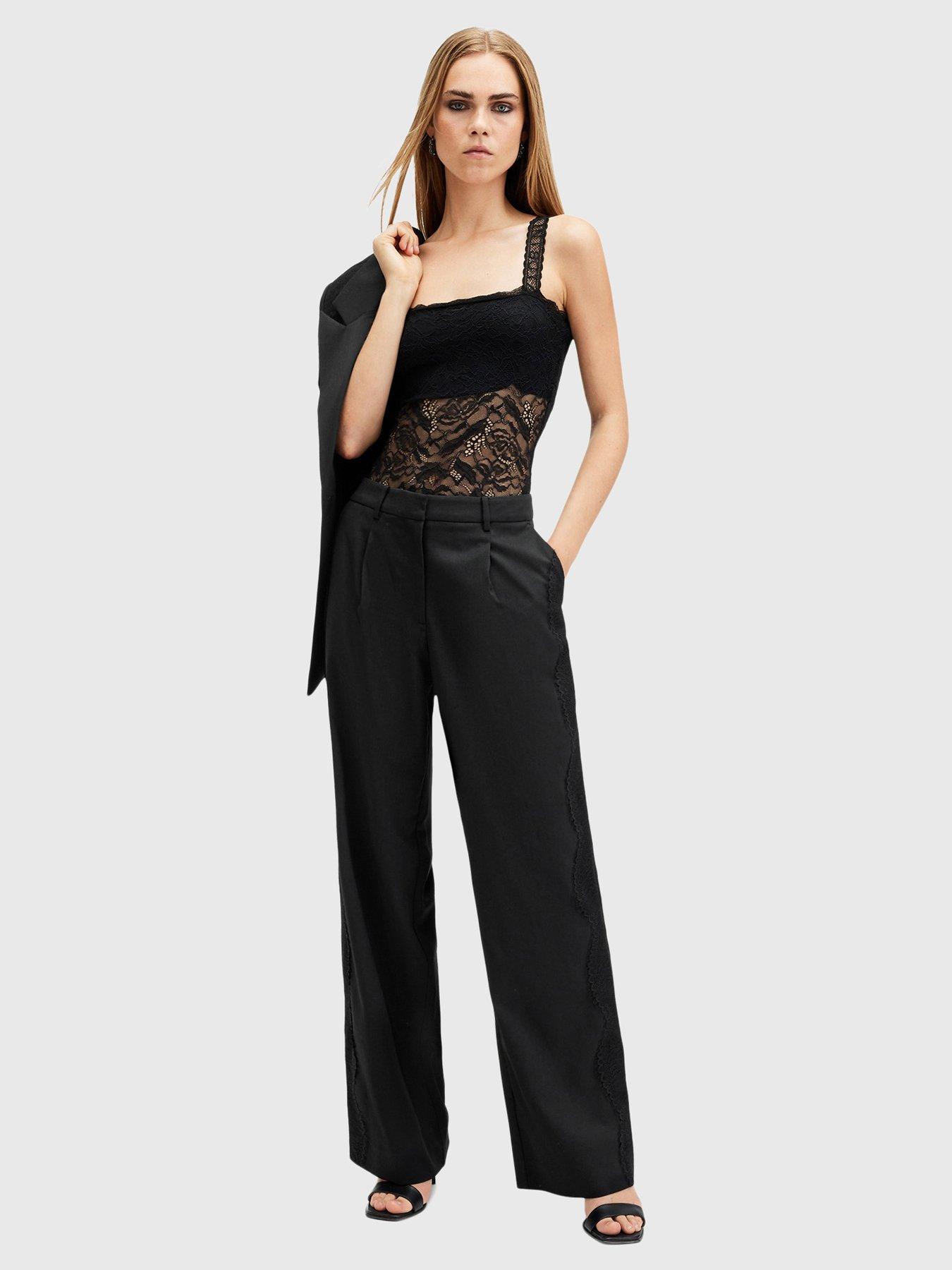 undefined Lacey Lace Trim Trousers - Black