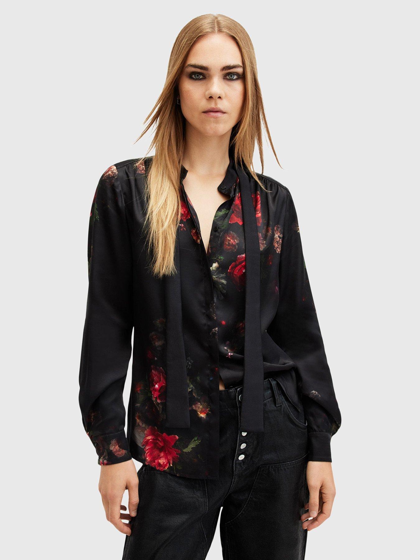 undefined Toni Silk Blend Printed Shirt - Black