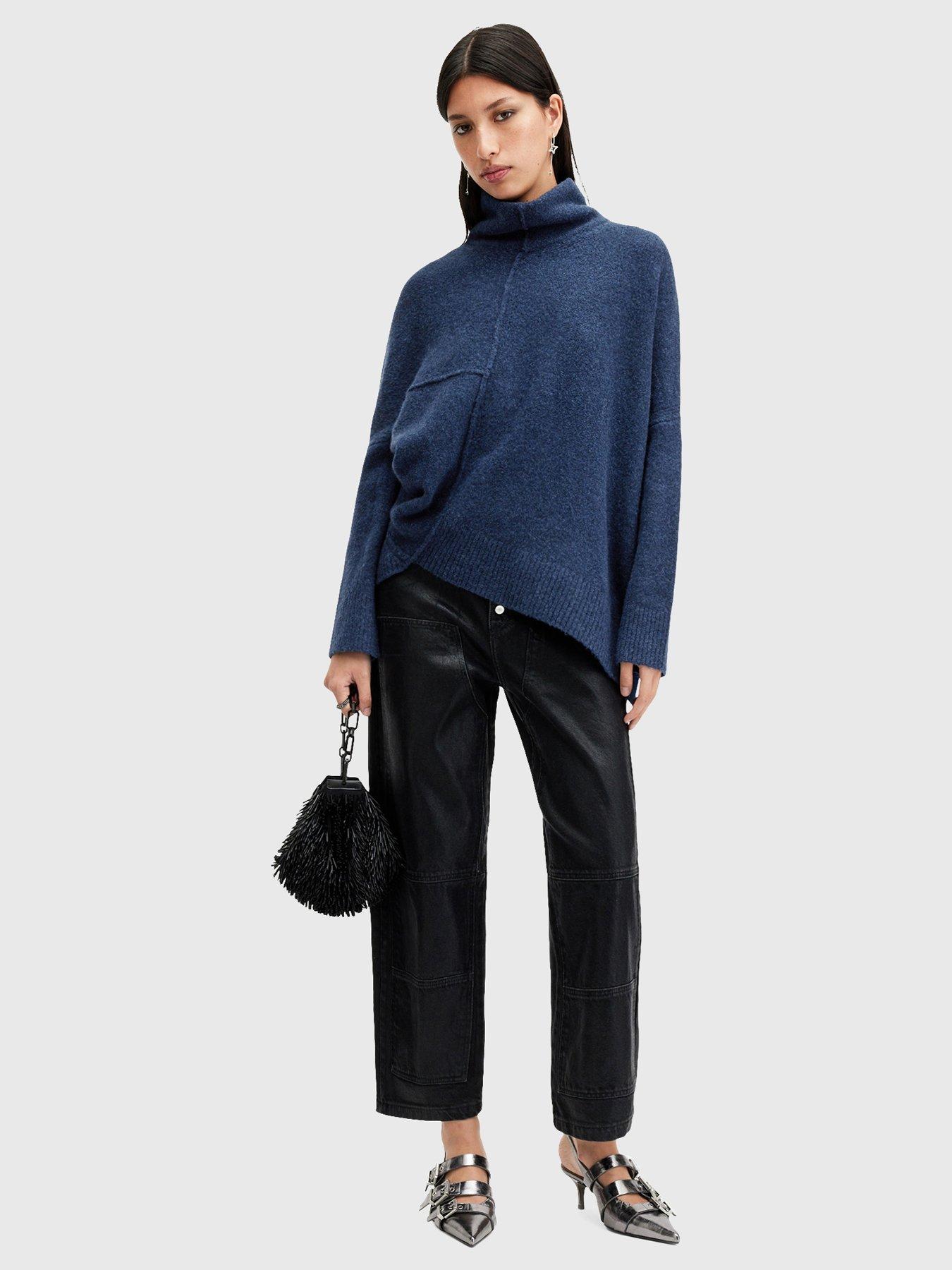 Image 3 of 6 of AllSaints Lock Roll Neck Relaxed Fit Jumper - Dark Blue