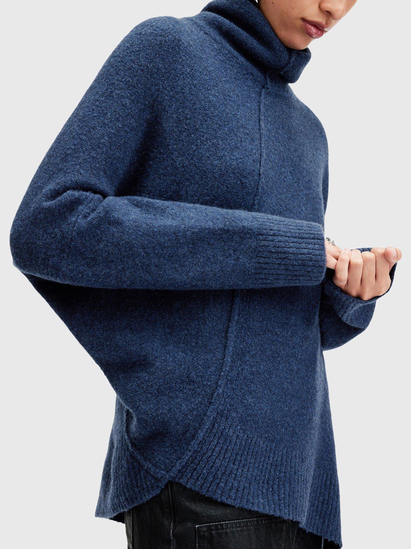 Image 4 of 6 of AllSaints Lock Roll Neck Relaxed Fit Jumper - Dark Blue