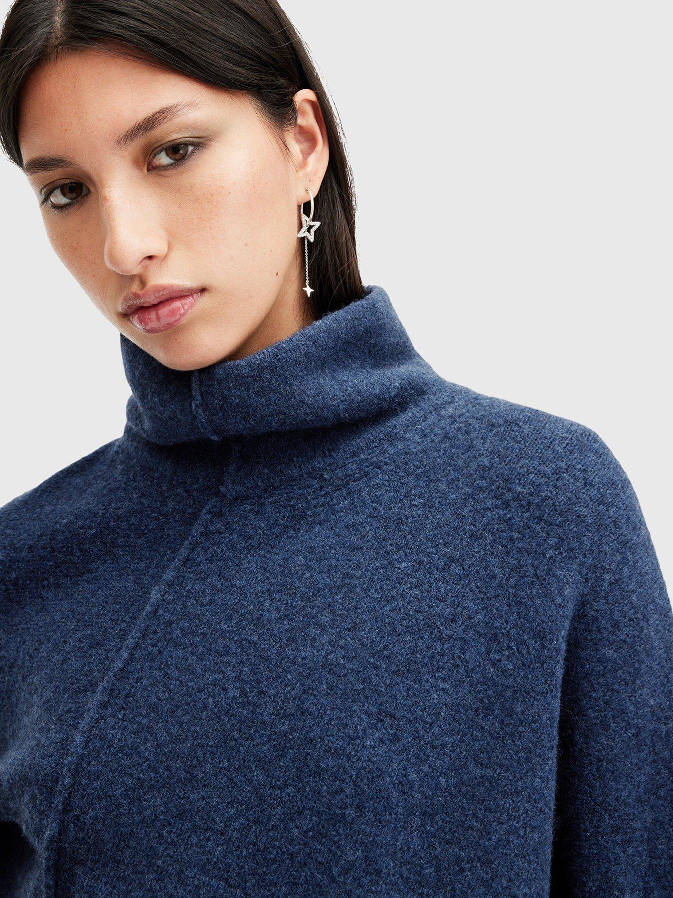 Image 5 of 6 of AllSaints Lock Roll Neck Relaxed Fit Jumper - Dark Blue