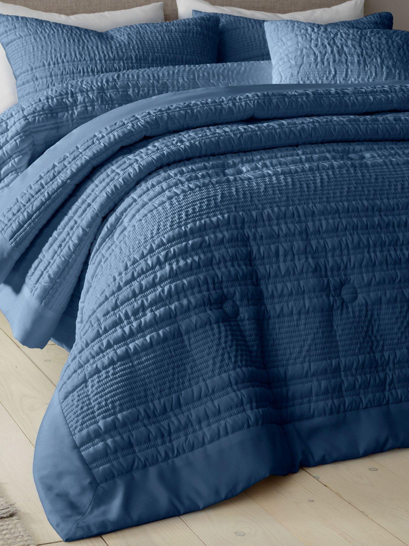 Product photograph of Catherine Lansfield Lennon Stripe Bedspread Throw - Blue from very.co.uk