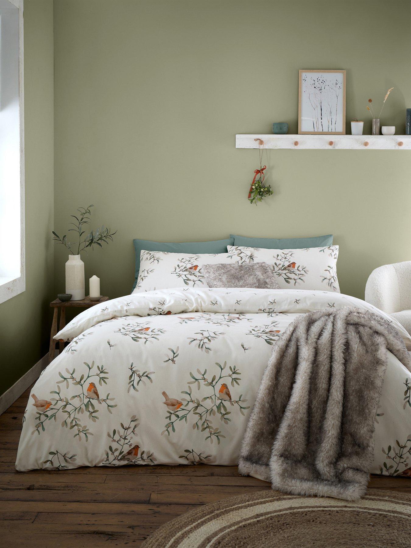 Catherine Lansfield Brushed Mistletoe Robins Christmas Duvet Set