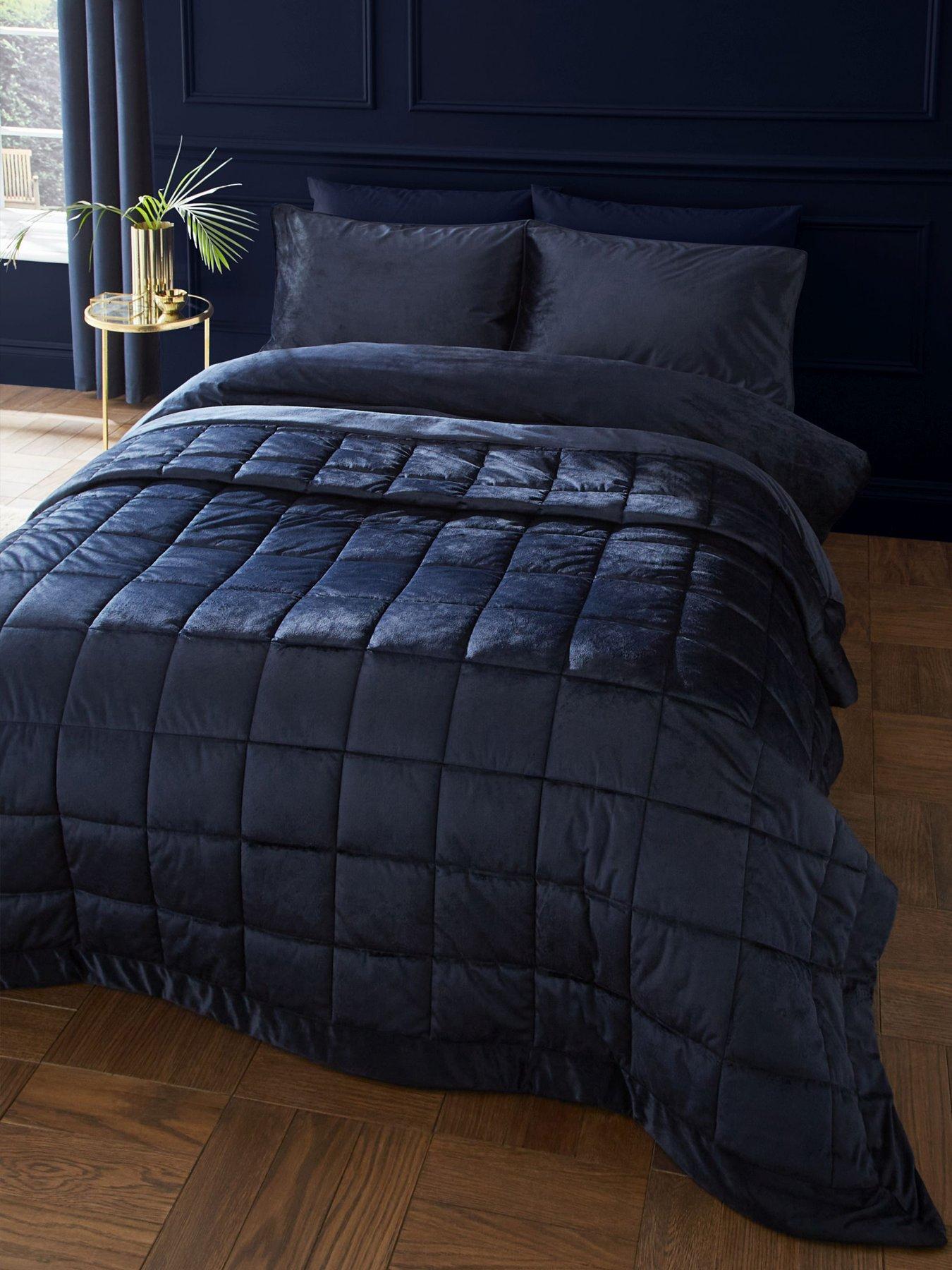 Catherine Lansfield Kingsley Matt Velvet Navy Bedspread 220X220Cm - Image 7