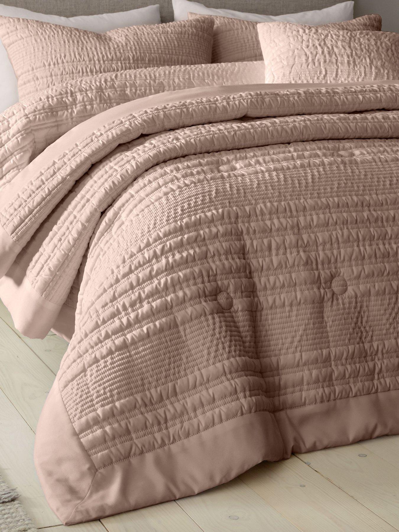 Product photograph of Catherine Lansfield Lennon Stripe Seersucker Bedspread Throw - Clay from very.co.uk