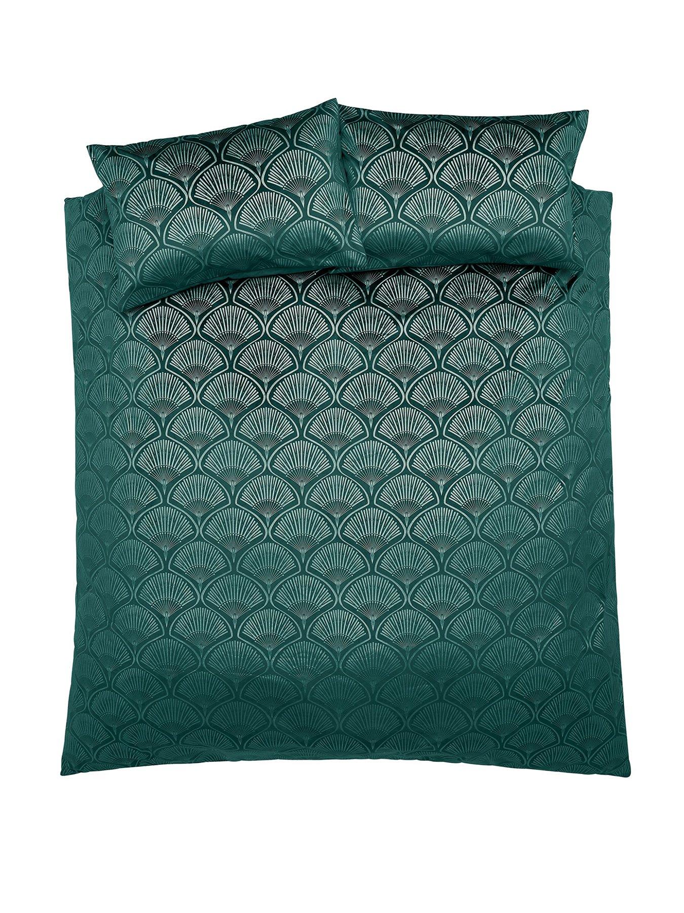 Image 2 of 6 of Catherine Lansfield Art Deco Pearl Duvet Cover Set in Green