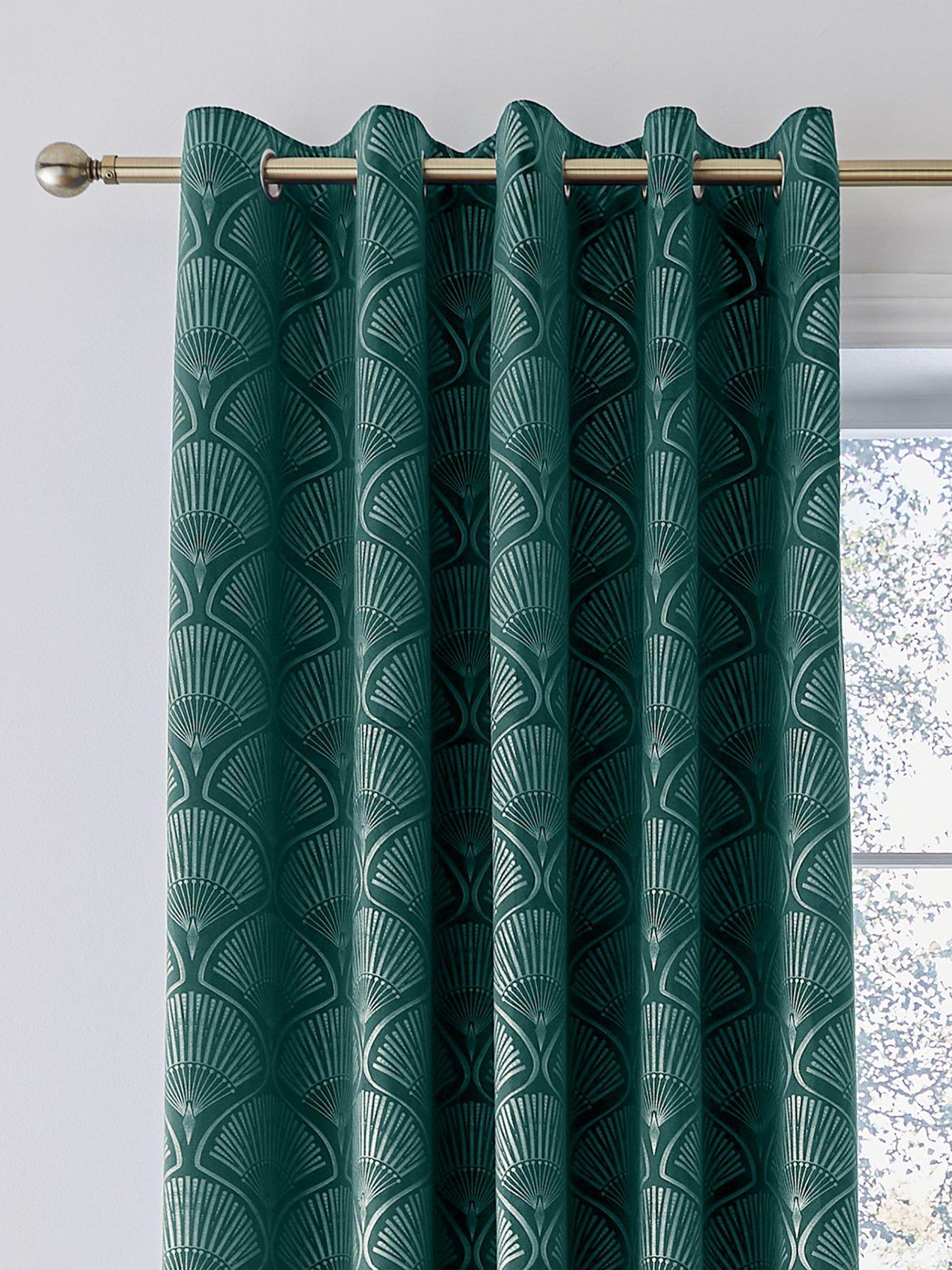 Product photograph of Catherine Lansfield Art Deco Pearl Eyelet Curtains In Green from very.co.uk