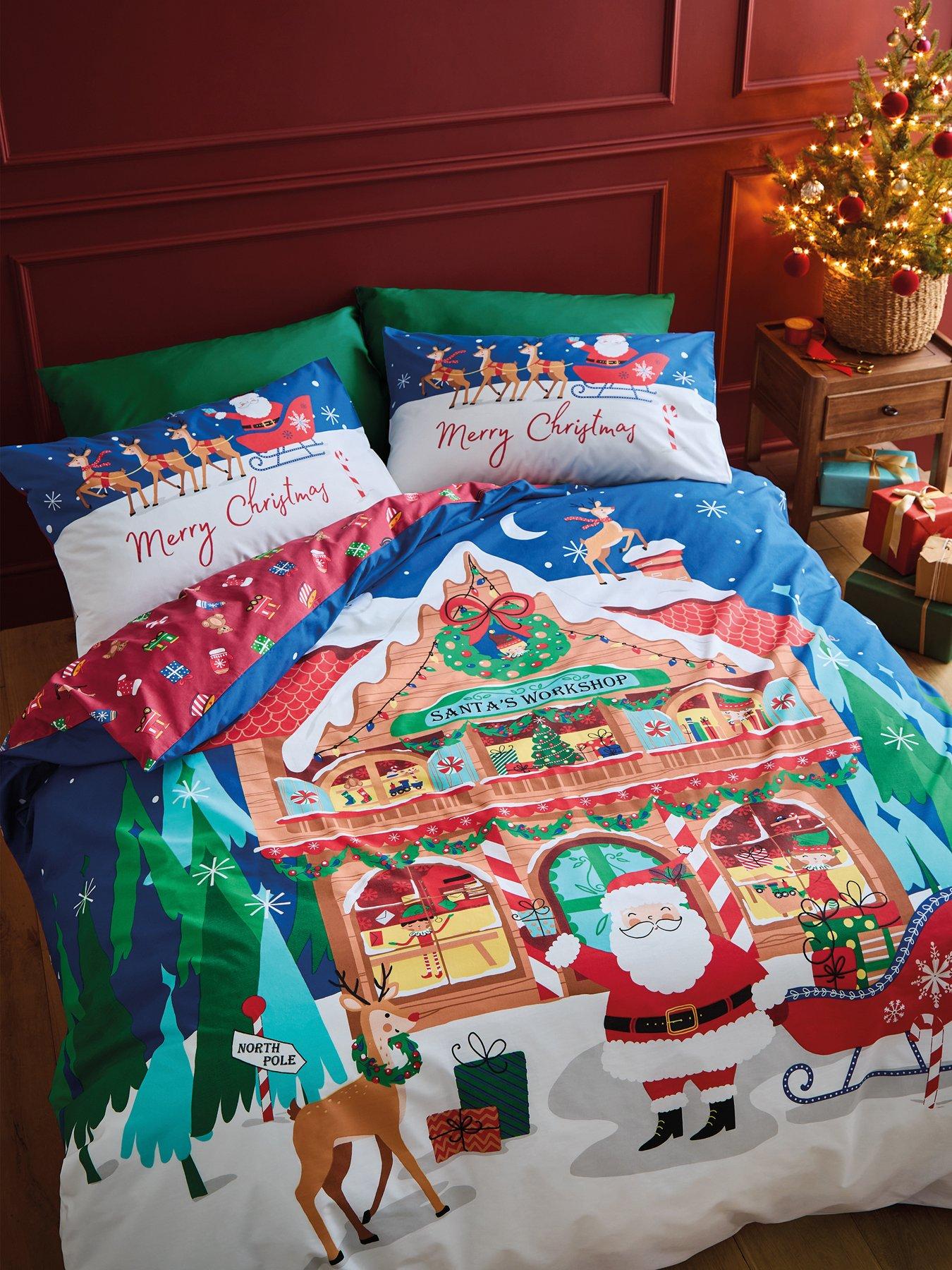 undefined Christmas Santas Workshop Duvet Set- King - Navy