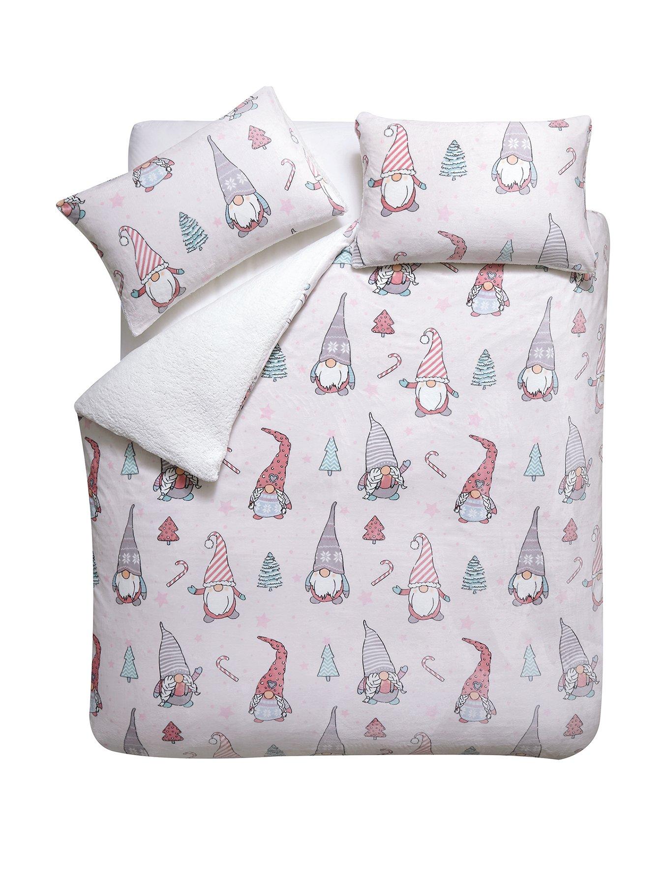 Image 2 of 6 of Catherine Lansfield Christmas Festive Gnomes Cosy Fleece Duvet Cover Set&nbsp;- Pink
