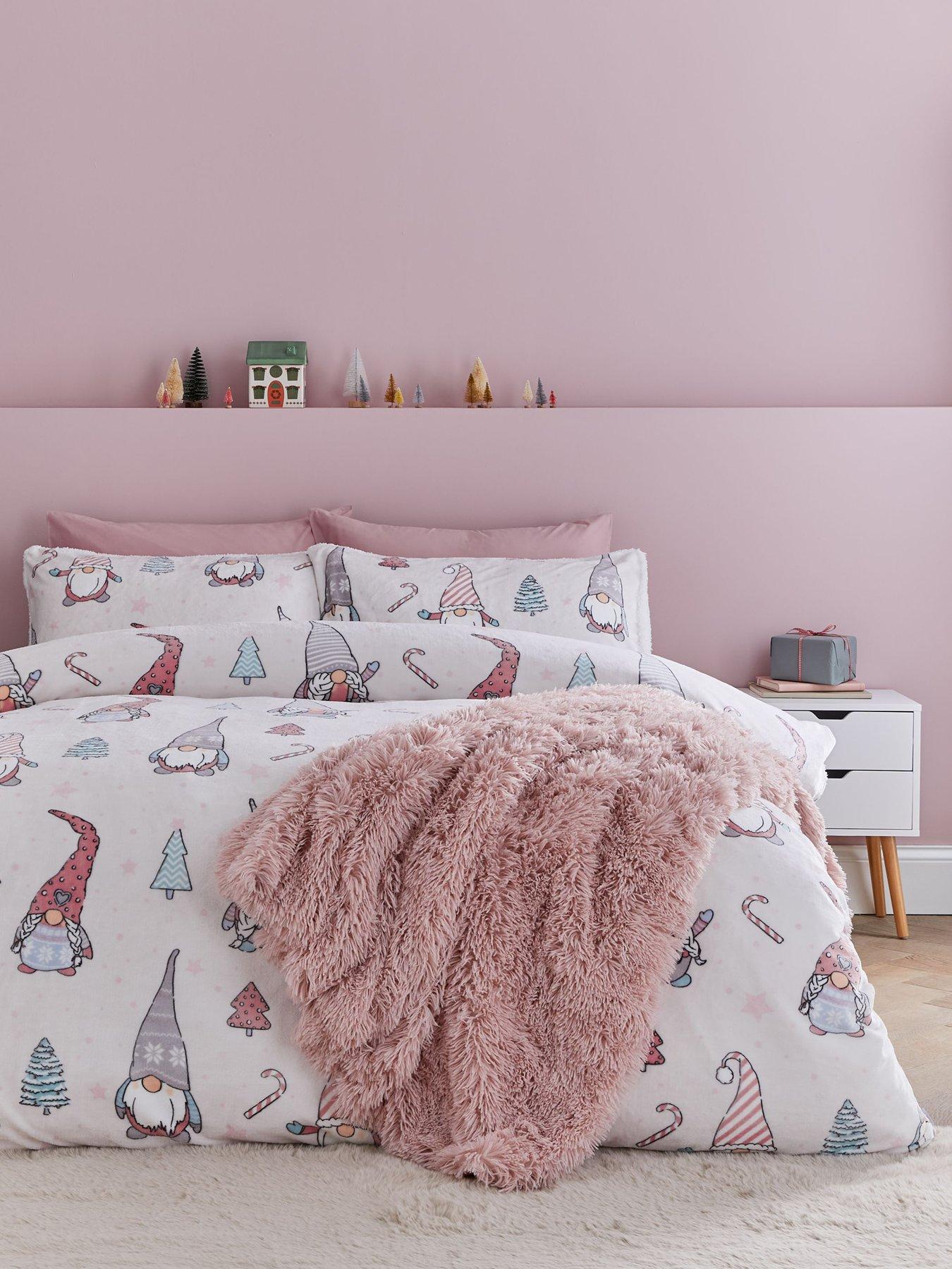 Image 3 of 6 of Catherine Lansfield Christmas Festive Gnomes Cosy Fleece Duvet Cover Set&nbsp;- Pink