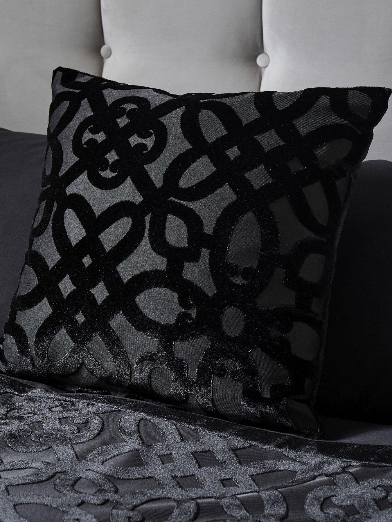 undefined Lattice Cut Velvet Filled Cushion - Black