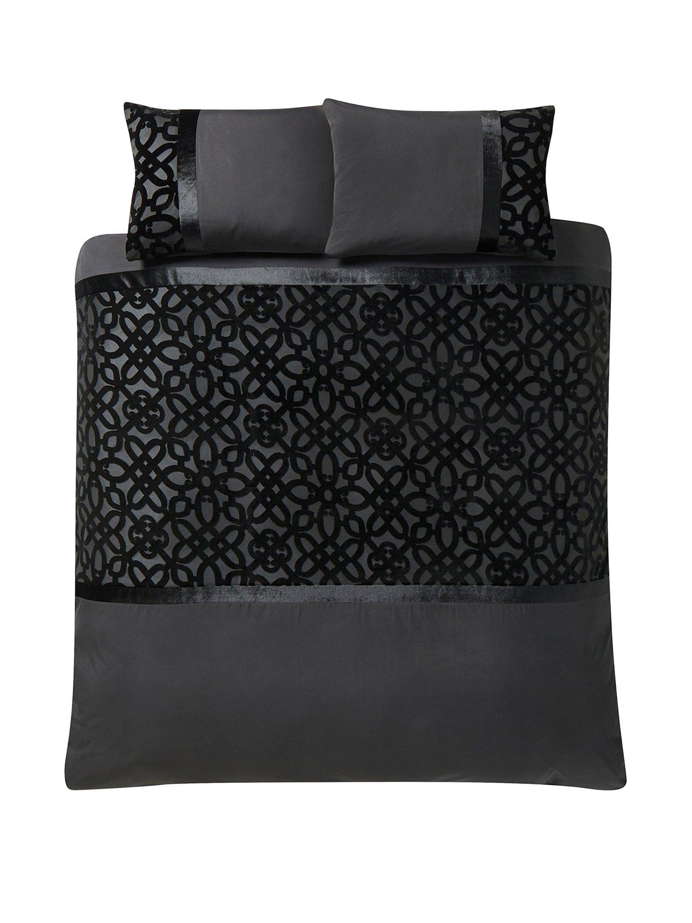 Image 2 of 4 of Catherine Lansfield Lattice Cut Velvet Duvet Cover Set in Black