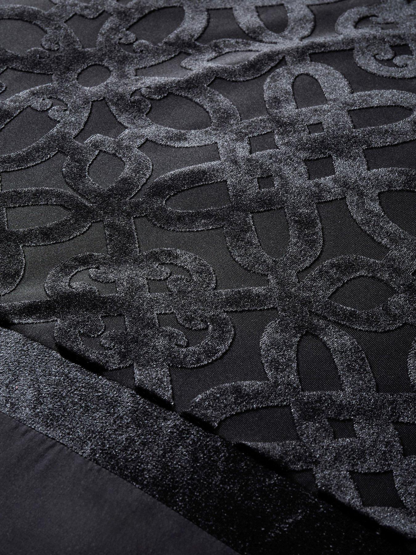 Image 4 of 4 of Catherine Lansfield Lattice Cut Velvet Duvet Cover Set in Black