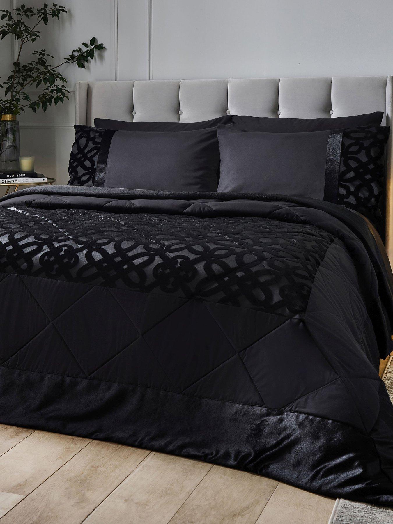 Product photograph of Catherine Lansfield Lattice Cut Velvet Bedspread Throw - Black from very.co.uk