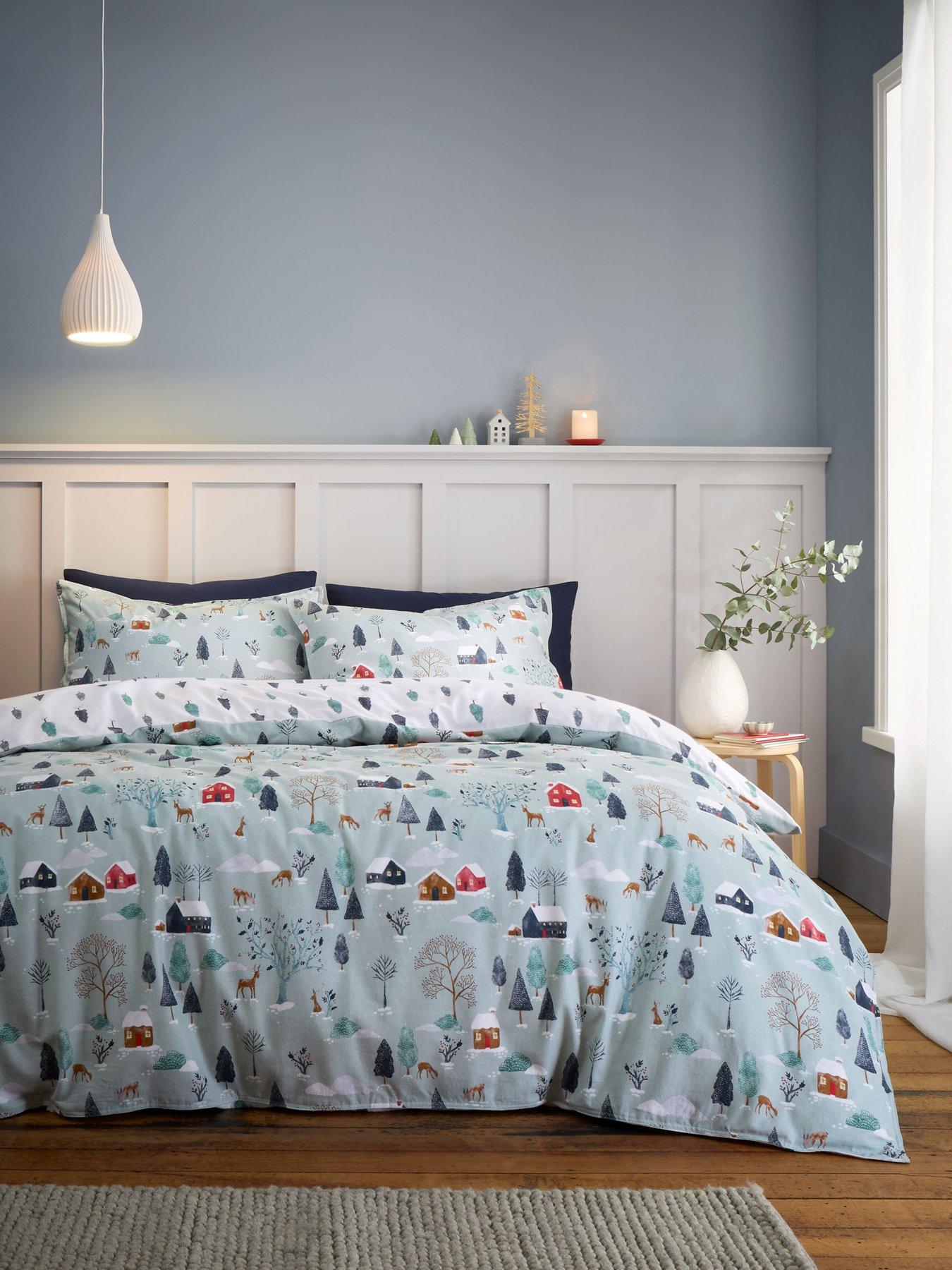 undefined Brushed 100% Cotton Winter Scene Christmas Duvet Set
