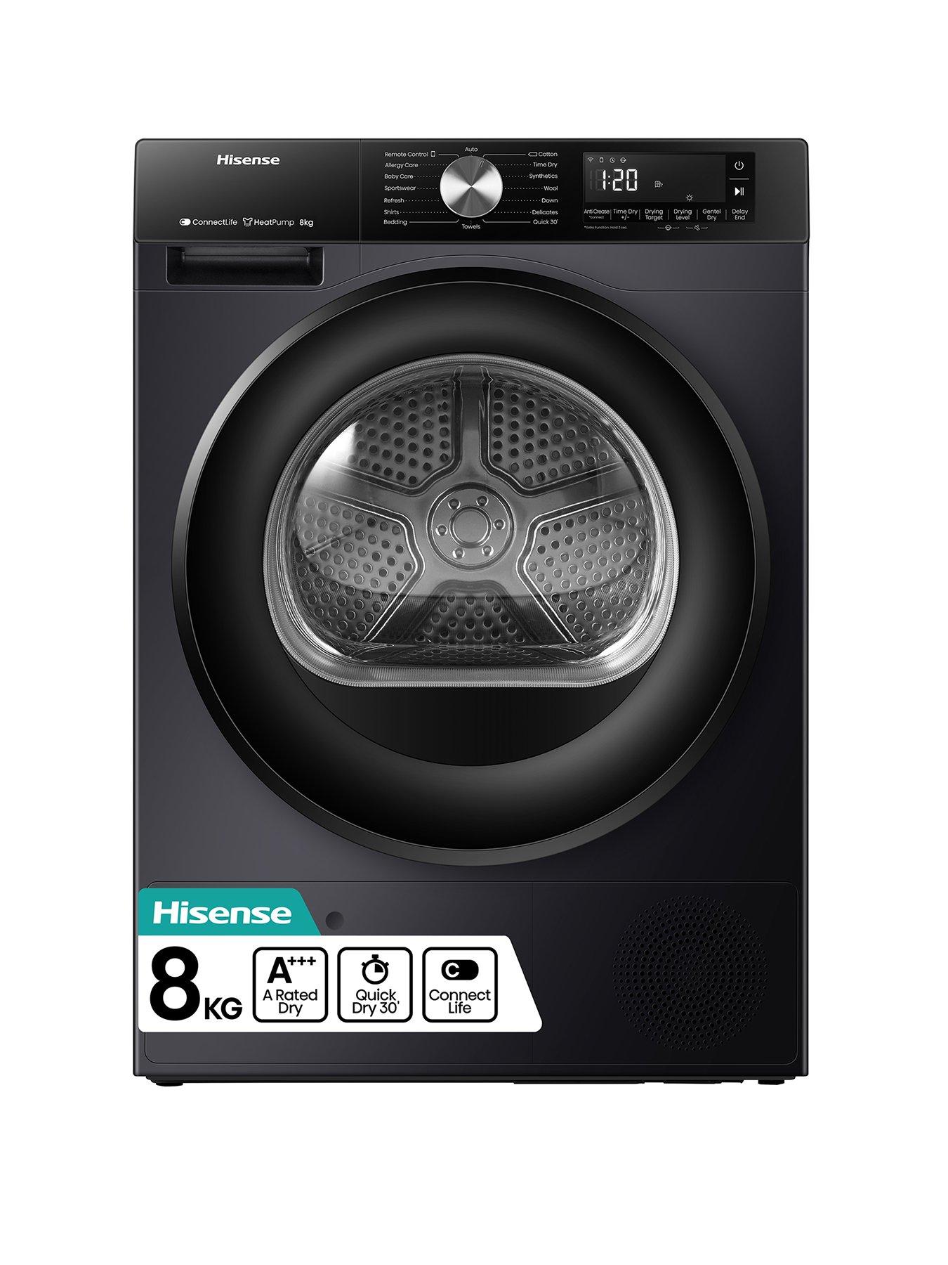 Hisense 3S Series DH3S802BB3 WiFi-enabled 8 kg A+++ Rated Heat Pump Tumble Dryer- Black