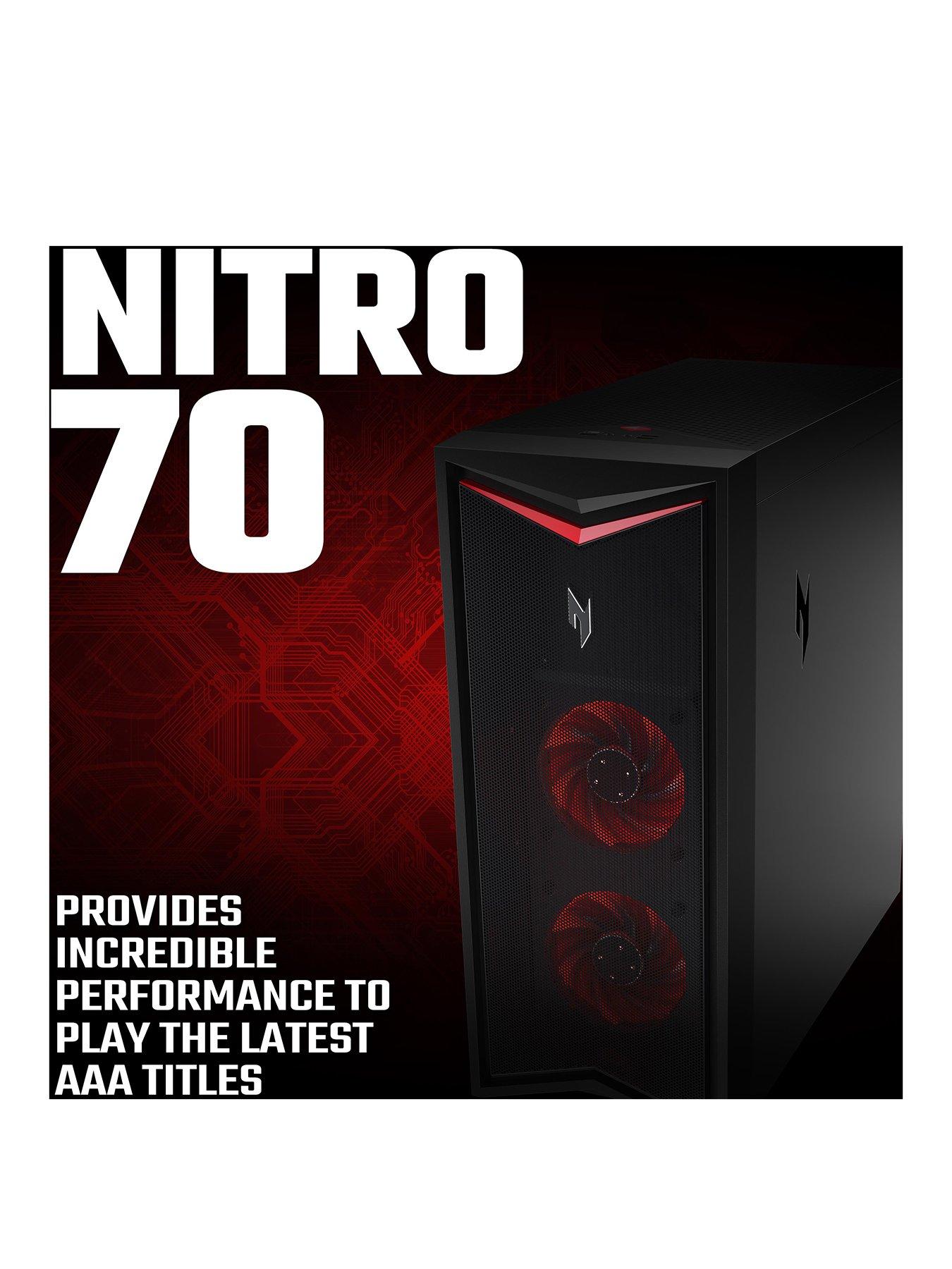 Image 2 of 8 of Acer Nitro 70 Gaming Desktop - GeForce RTX 4070 Super, AMD Ryzen 7, 16GB RAM, 1TB HDD + 512GB SSD - Black