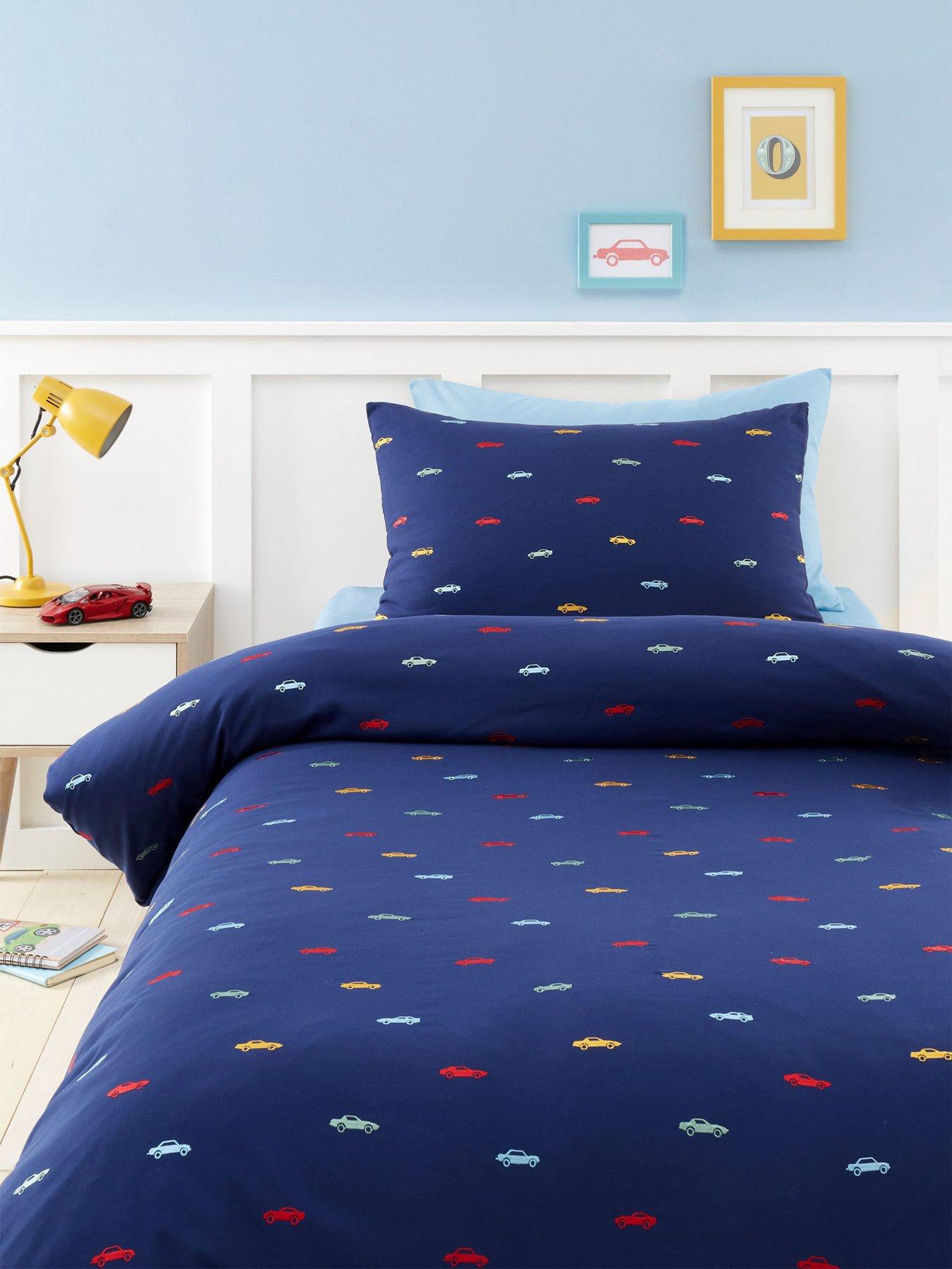 Product photograph of Catherine Lansfield Embroidered Cars Duvet Cover Set - Blue from very.co.uk