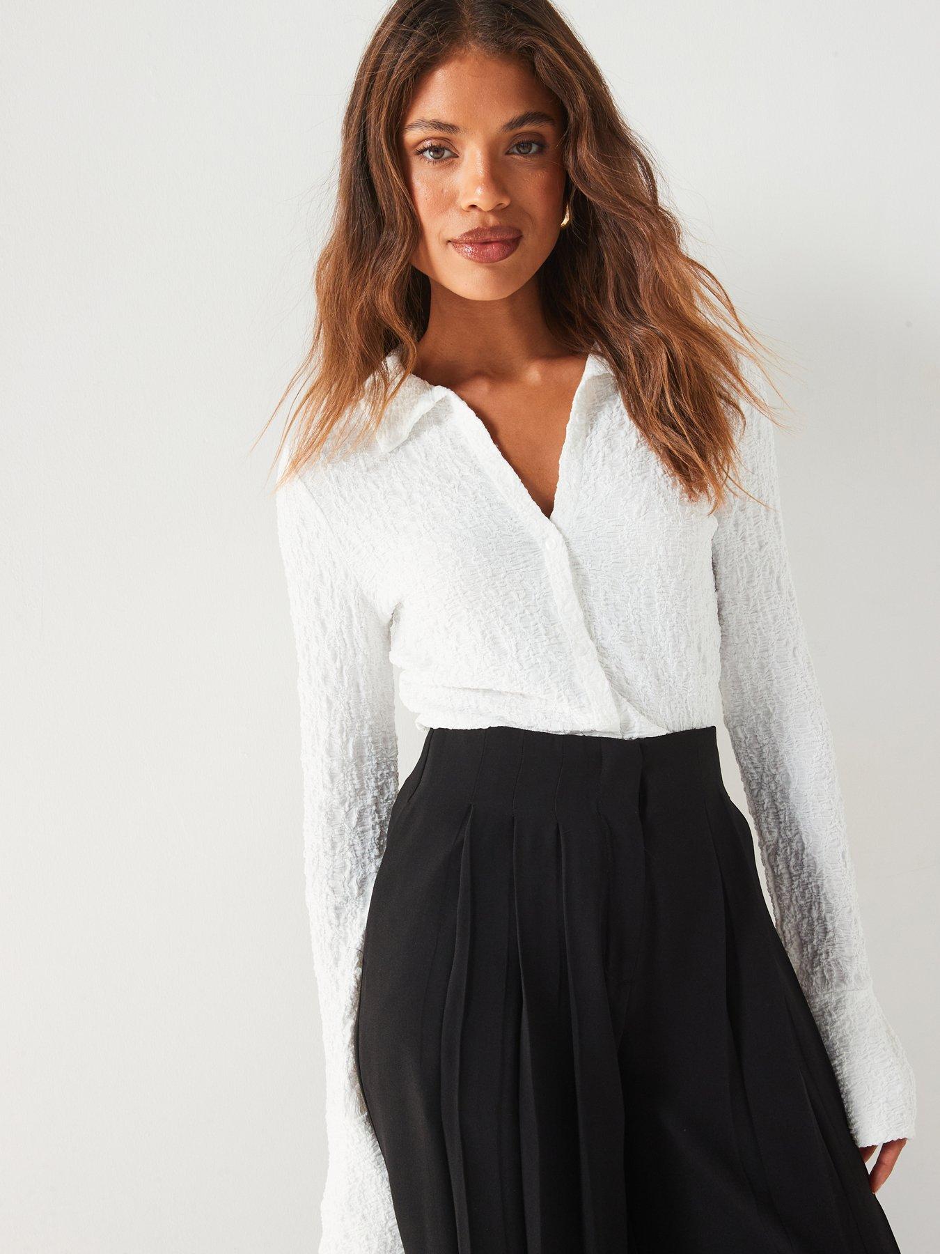 undefined Textured Button Up Top - Cream