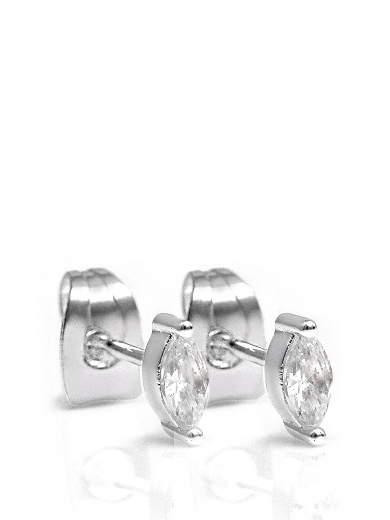 Product photograph of Say It With Clear Cz Marquise Stud Earrings - Silver from very.co.uk