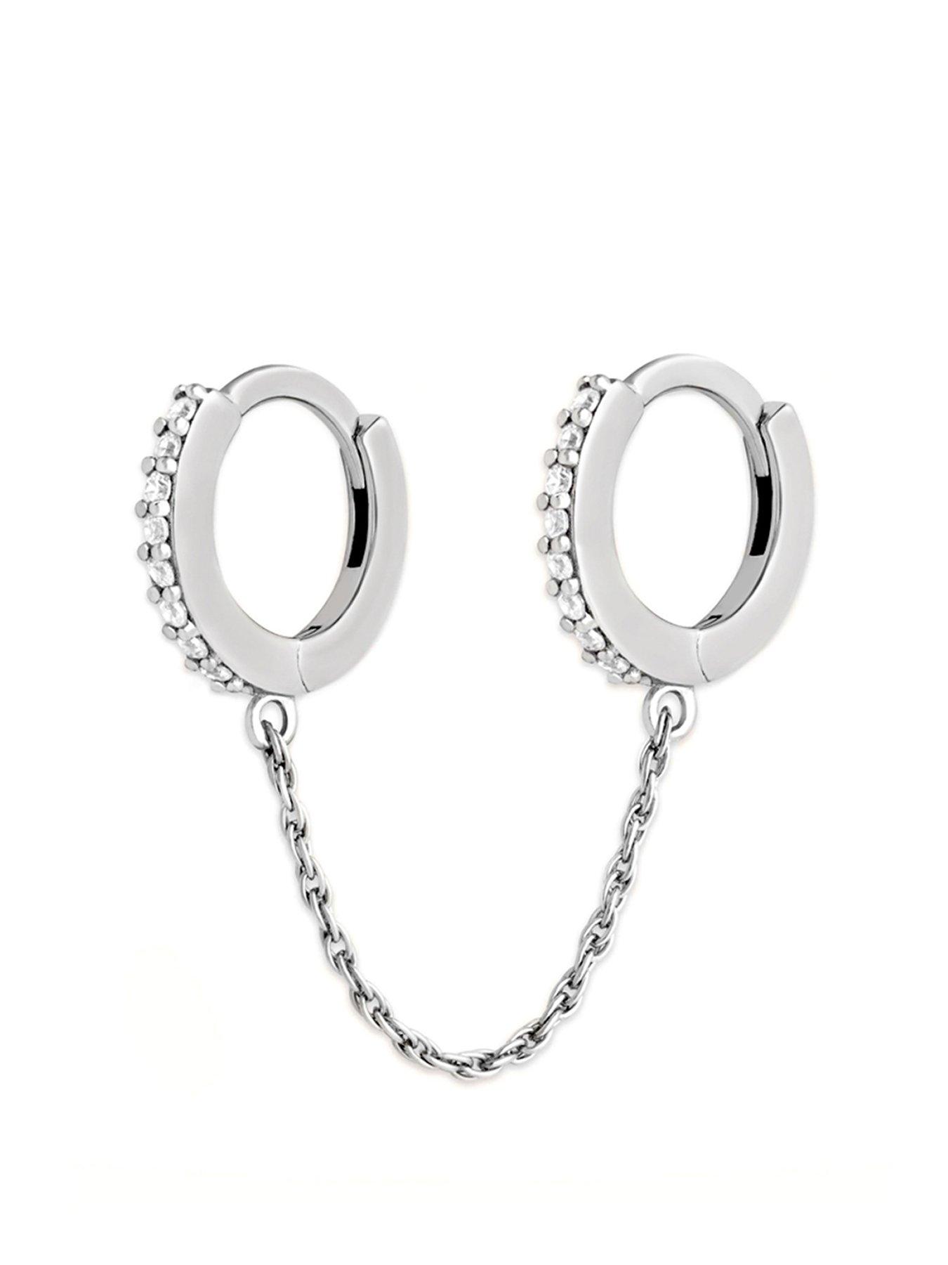 Product photograph of Say It With Clear Cz Chain Earrings - Silver from very.co.uk