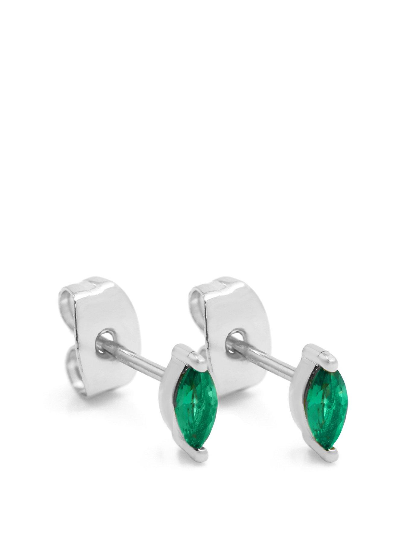 Product photograph of Say It With Green Cz Marquise Stud Earrings - Silver from very.co.uk