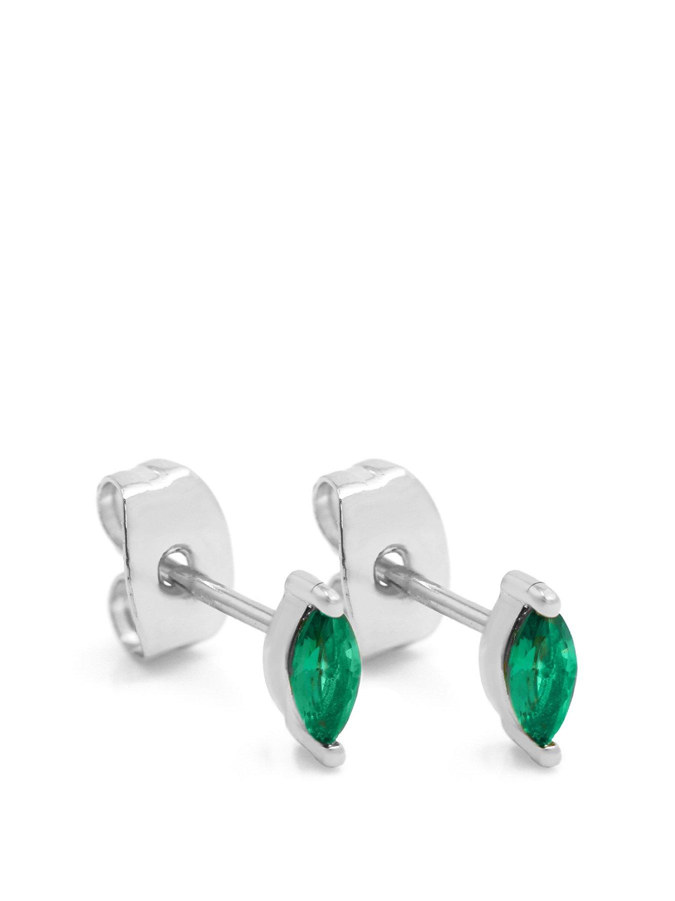 Say It With Green CZ Marquise Stud Earrings - Silver